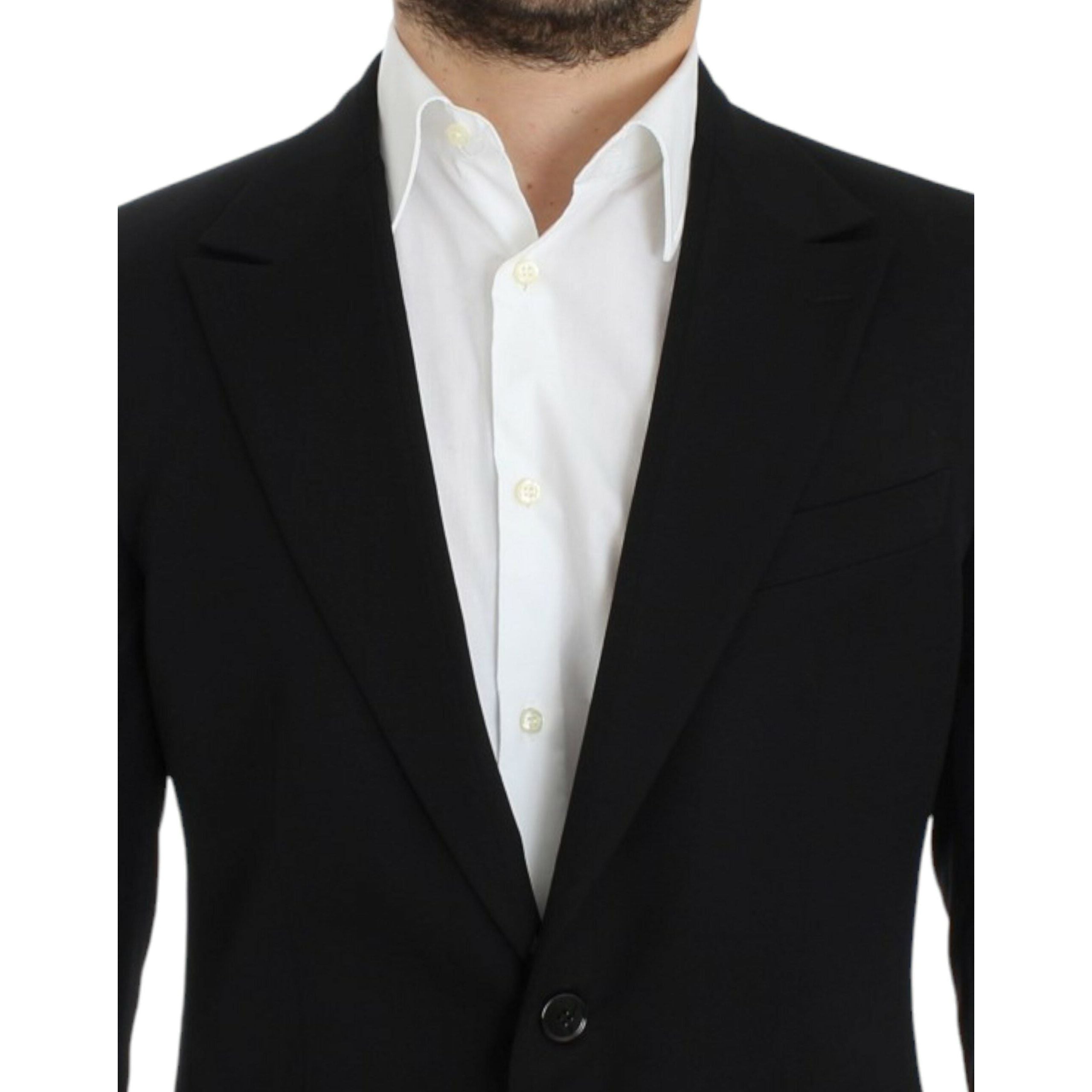 Elegant Slim Fit Black Wool Blazer