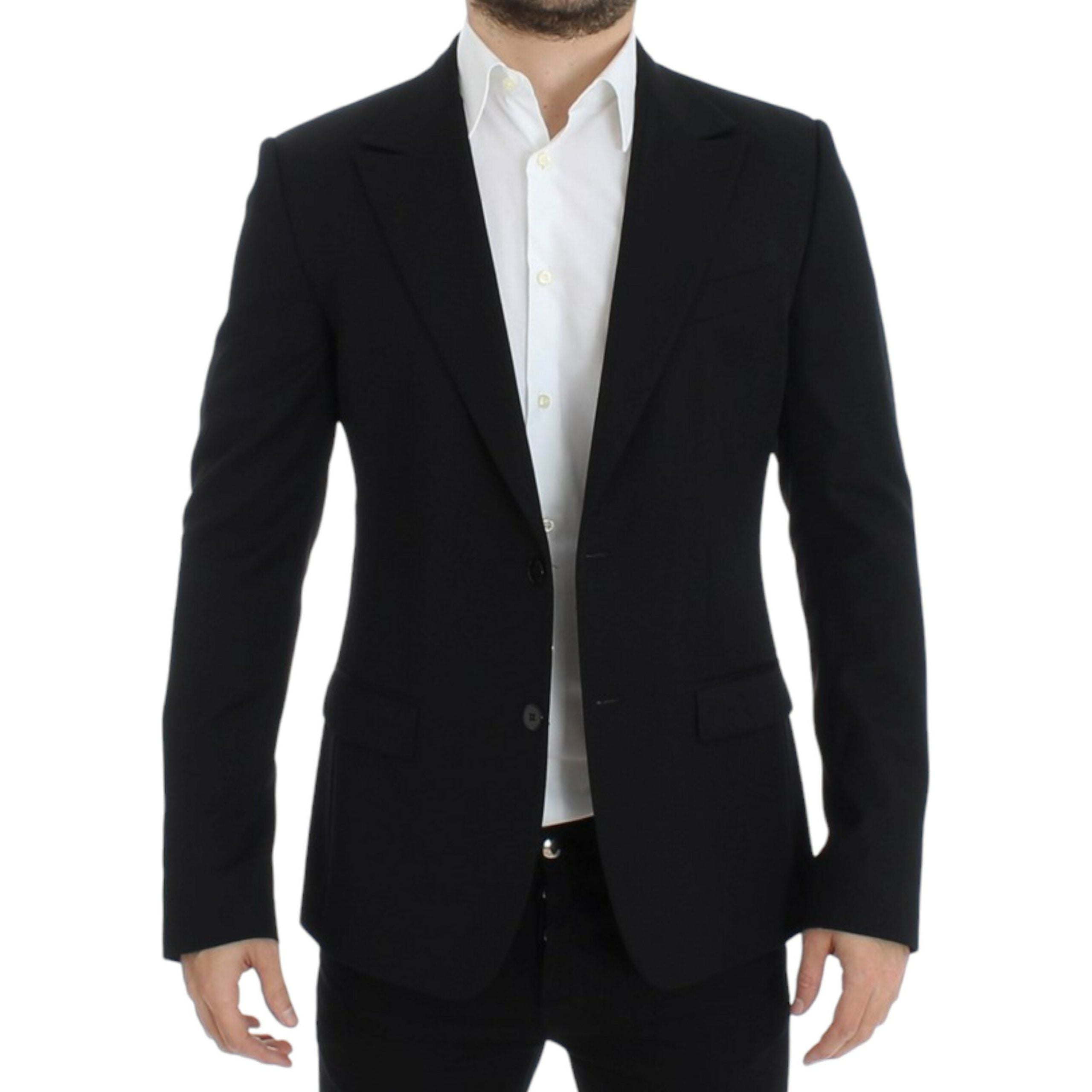 Elegant Slim Fit Black Wool Blazer