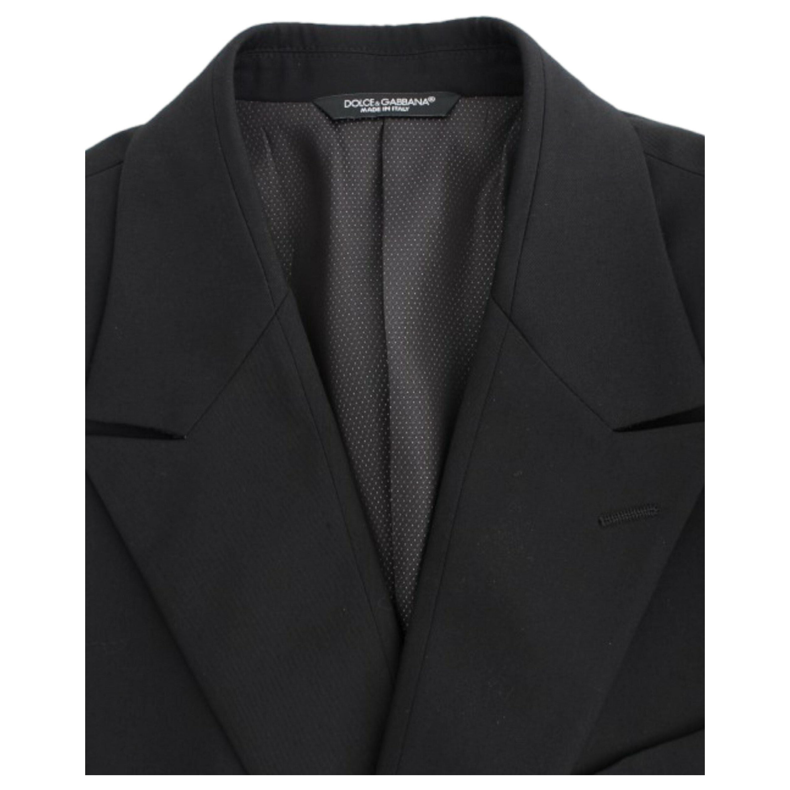 Elegant Slim Fit Black Wool Blazer