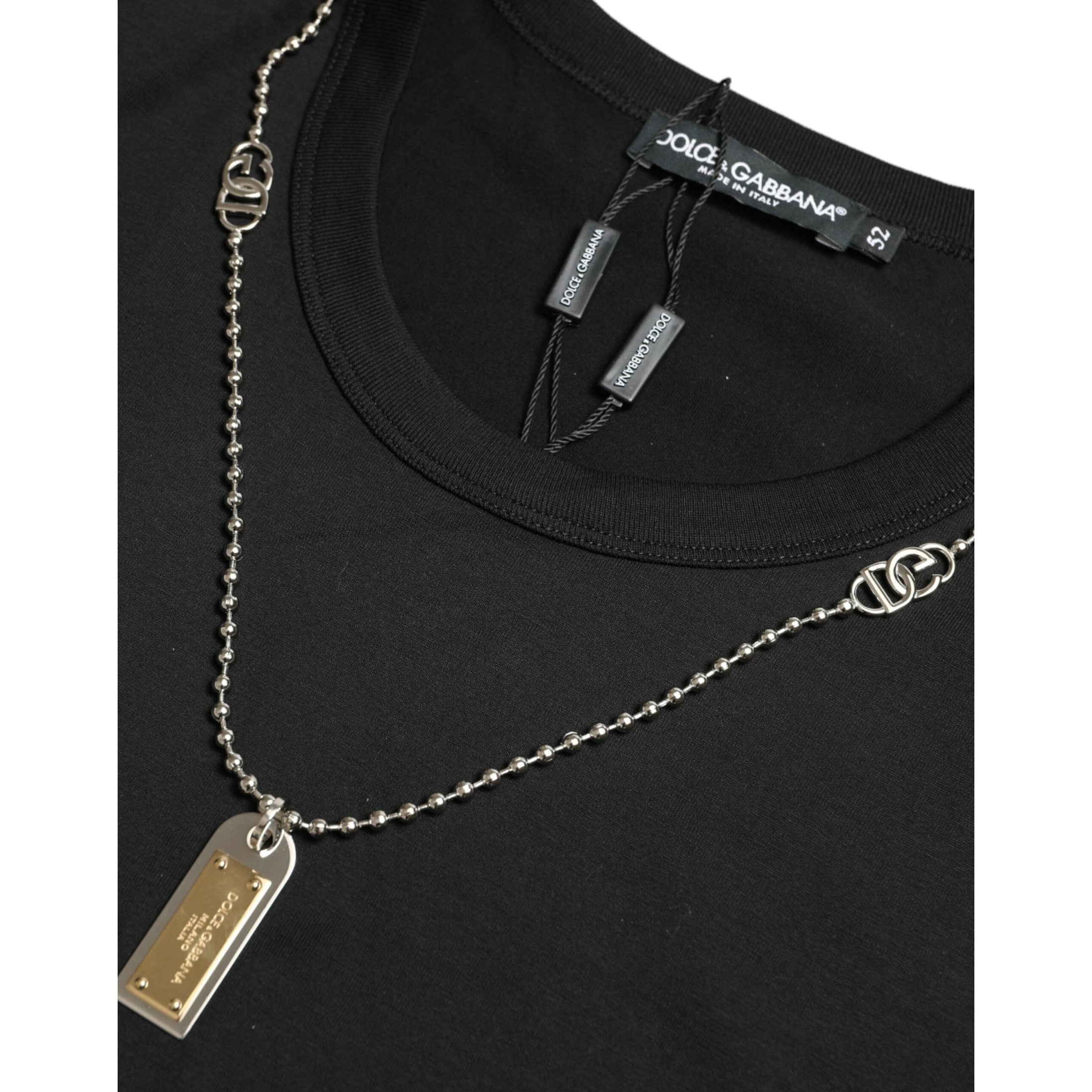 Sleek Cotton Round Neck T-Shirt with Chain Detail