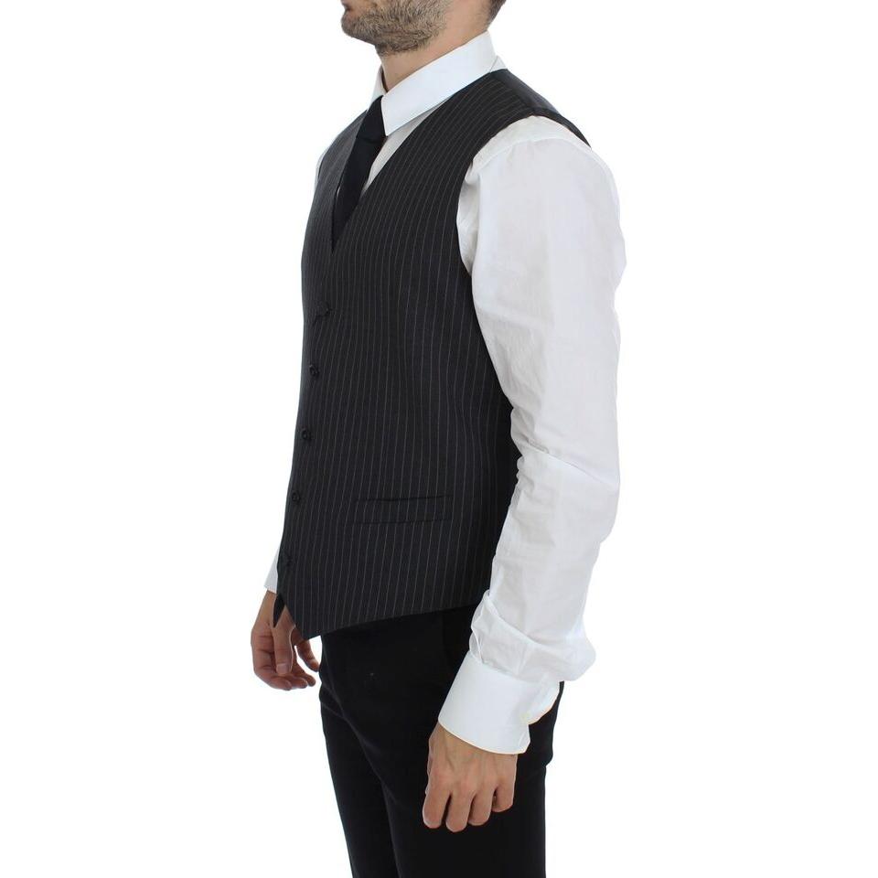 Elegant Gray Striped Wool Dress Vest