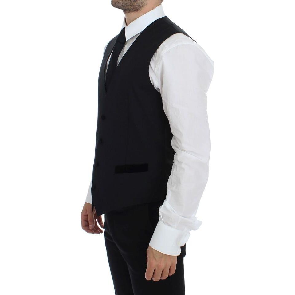 Elegant Black Wool Formal Dress Vest