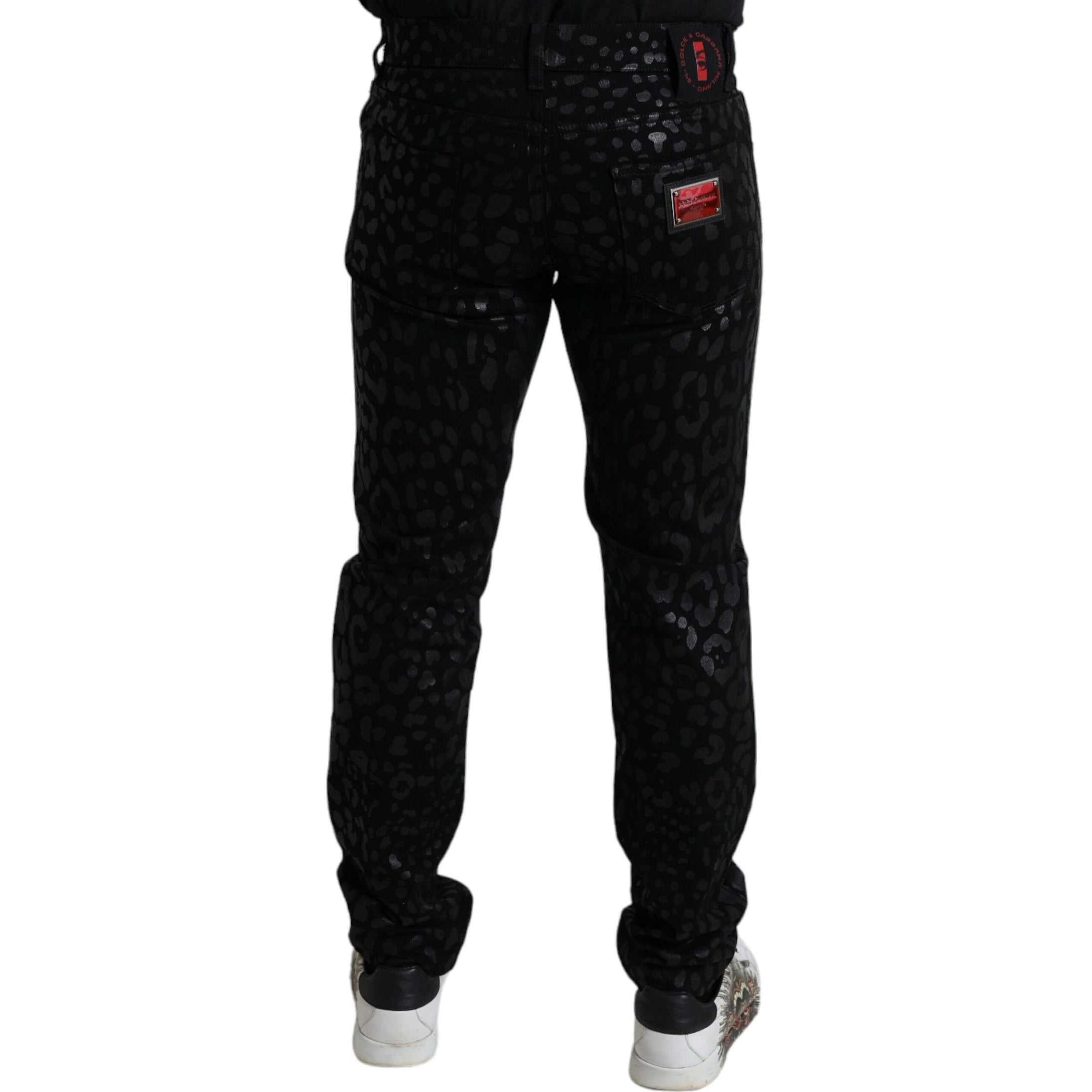 Exquisite Slim-fit Patterned Black Jeans