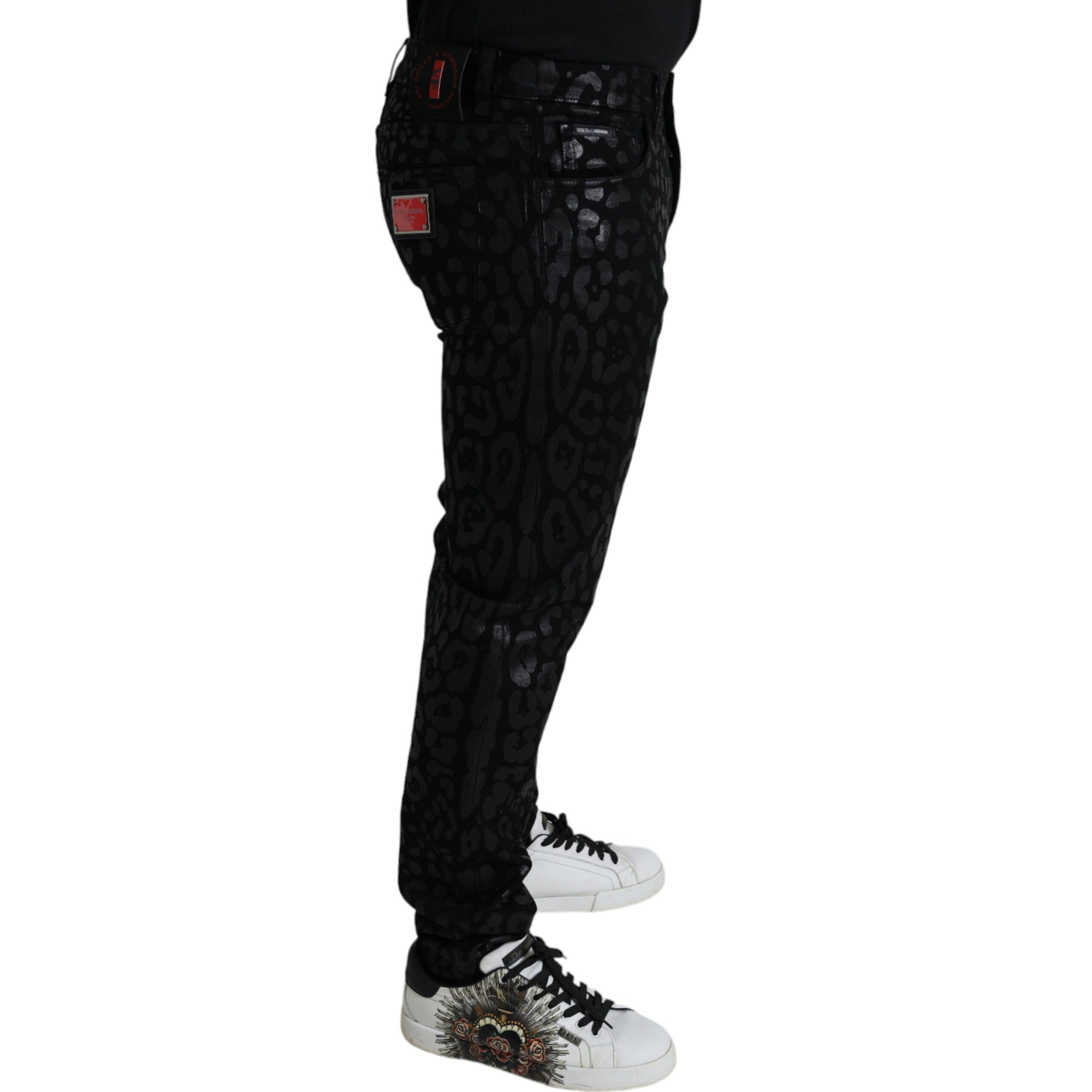 Exquisite Slim-fit Patterned Black Jeans