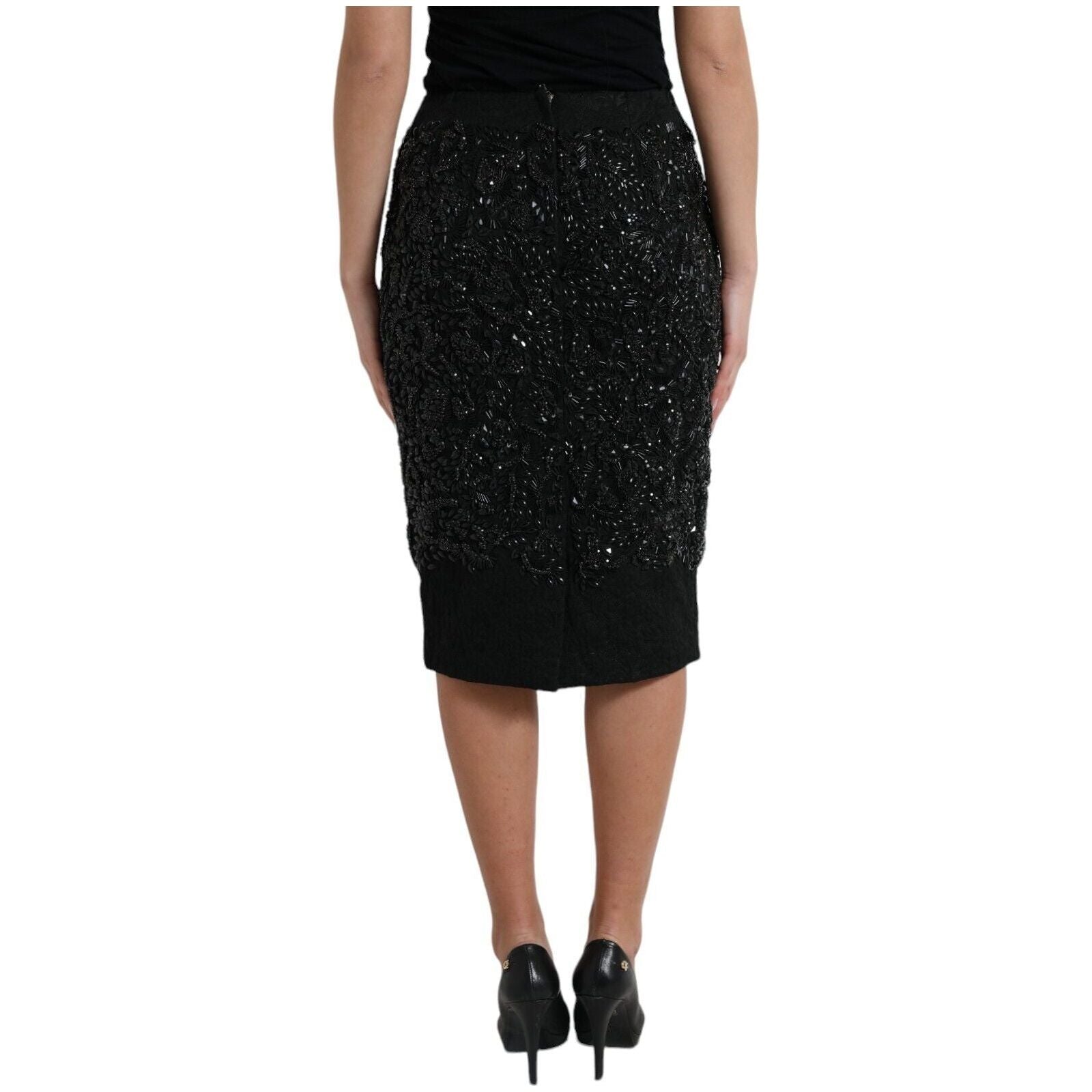 Black Crystal-Embellished Runway Skirt