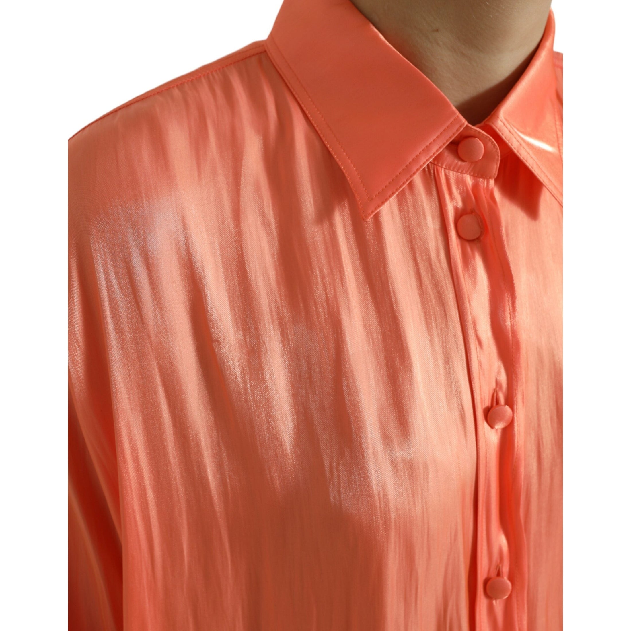 Elegant Coral Long Sleeve Polo Top