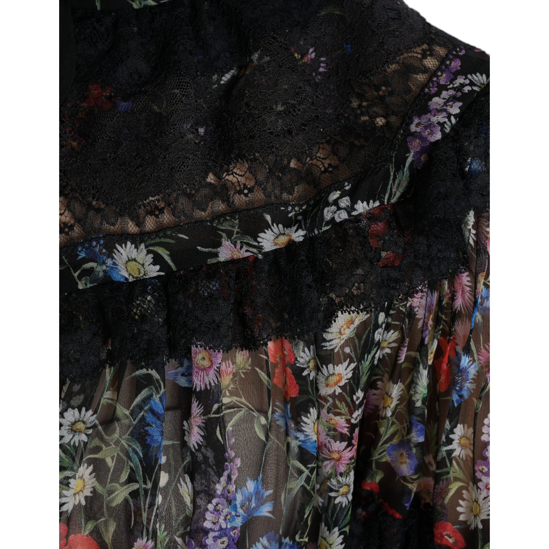 Elegant Floral Silk Blouse with Lace Trim