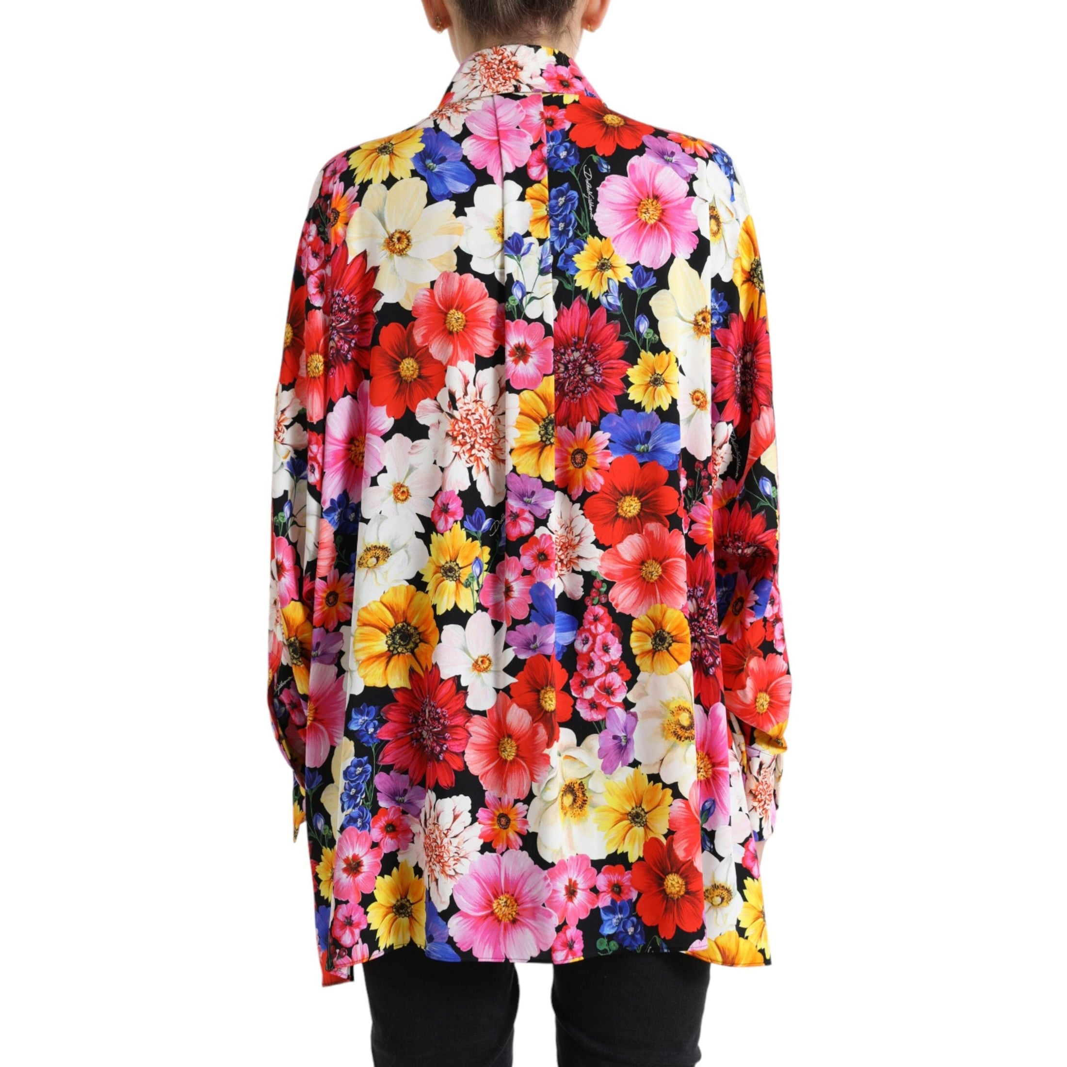 Floral Silk Blouse with Front Tie Fastening