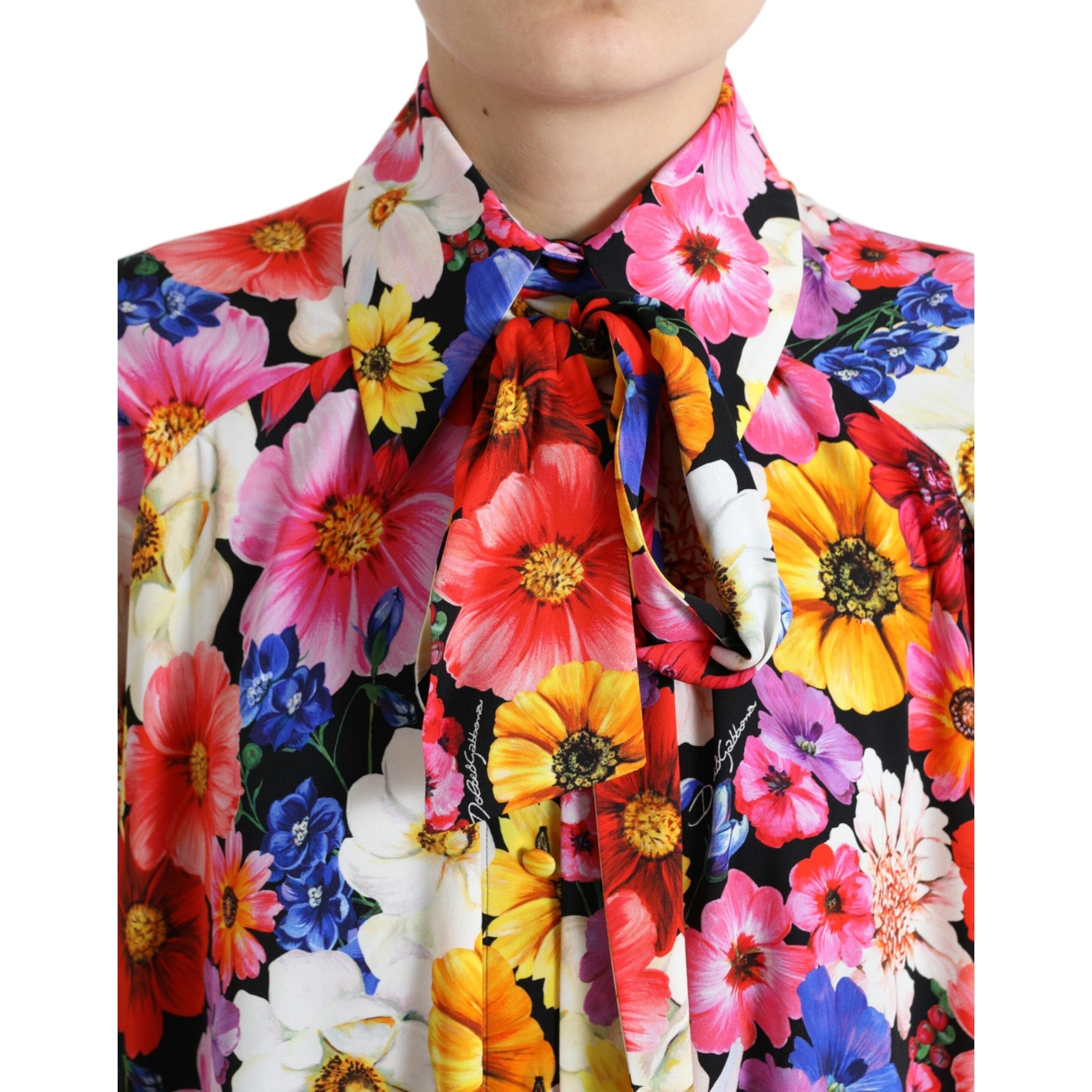 Floral Silk Blouse with Front Tie Fastening