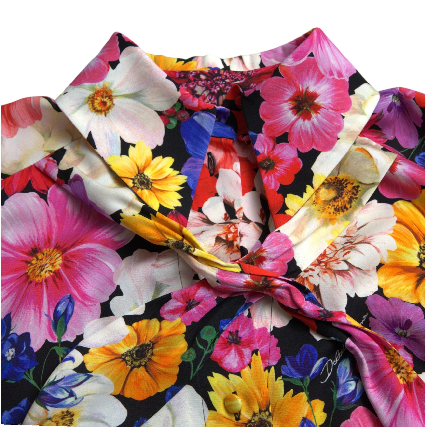 Floral Silk Blouse with Front Tie Fastening