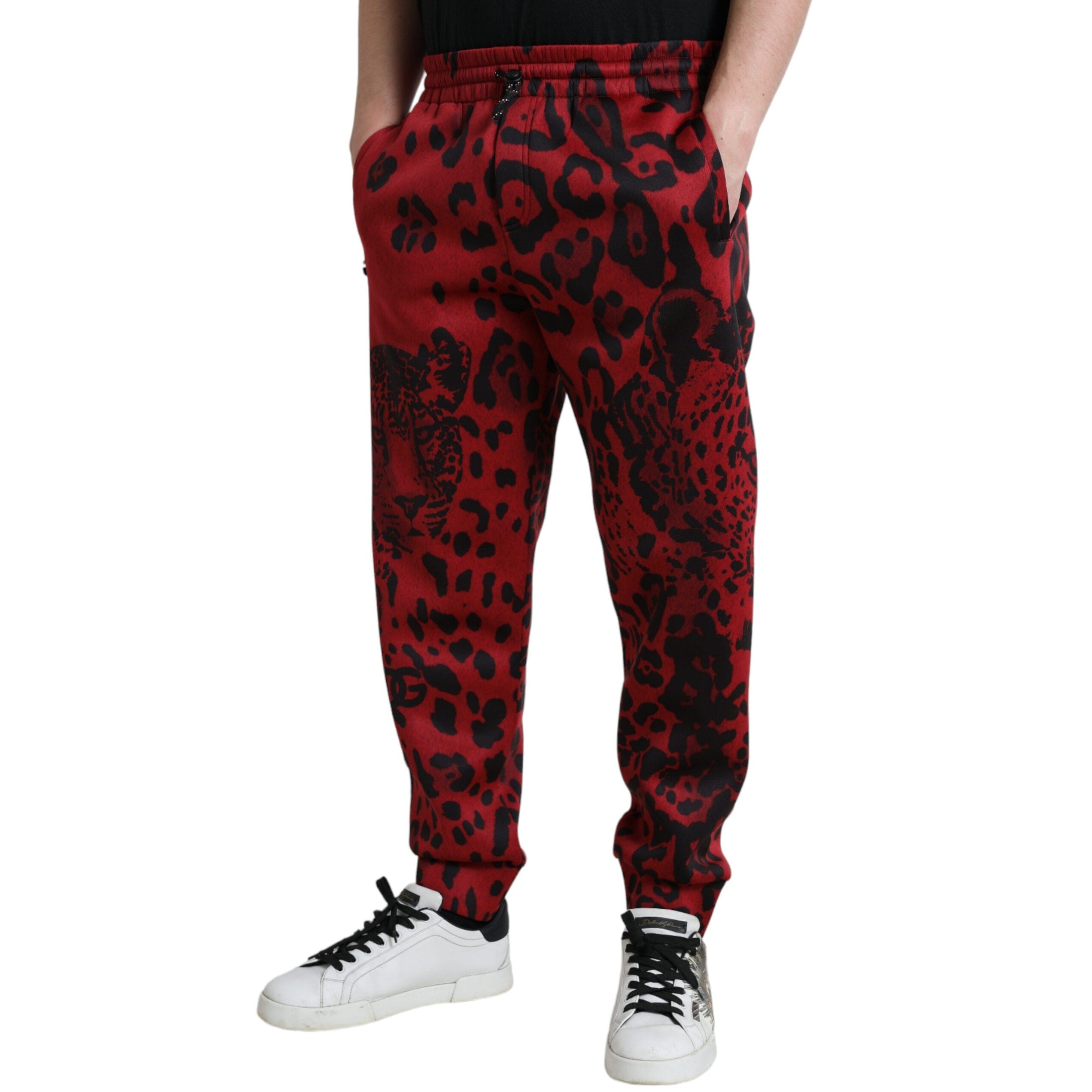 Elegant Leopard Print Joggers in Red and Black