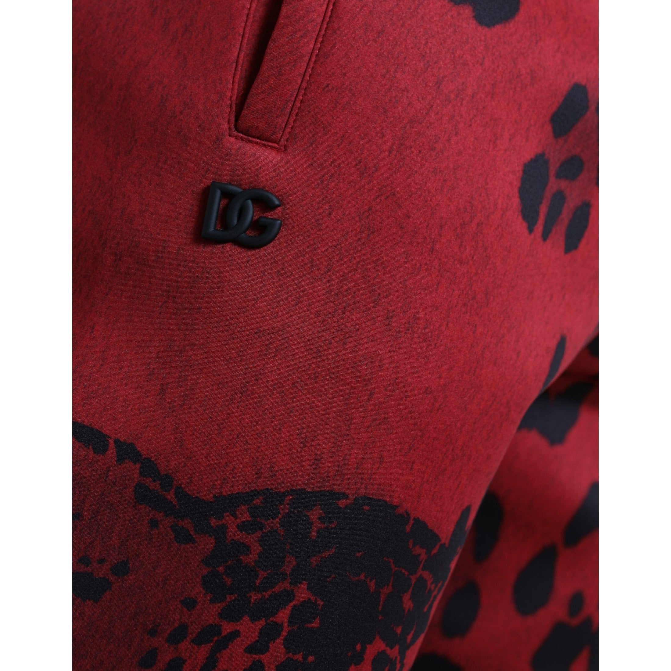 Elegant Leopard Print Joggers in Red and Black