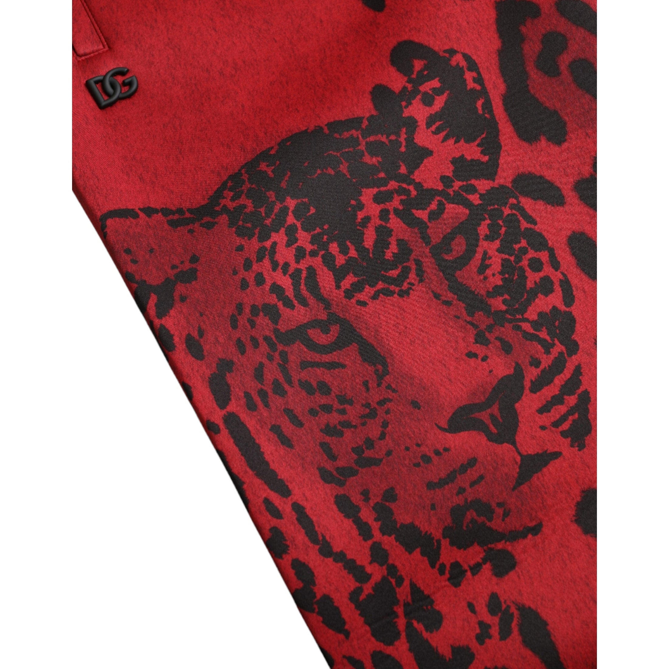 Elegant Leopard Print Joggers in Red and Black