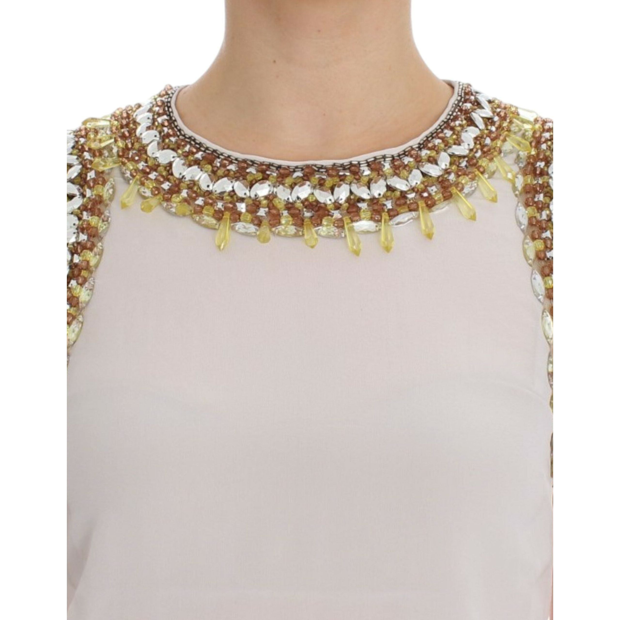 Elegant Sleeveless Silk Blouse with Crystal Embellishment