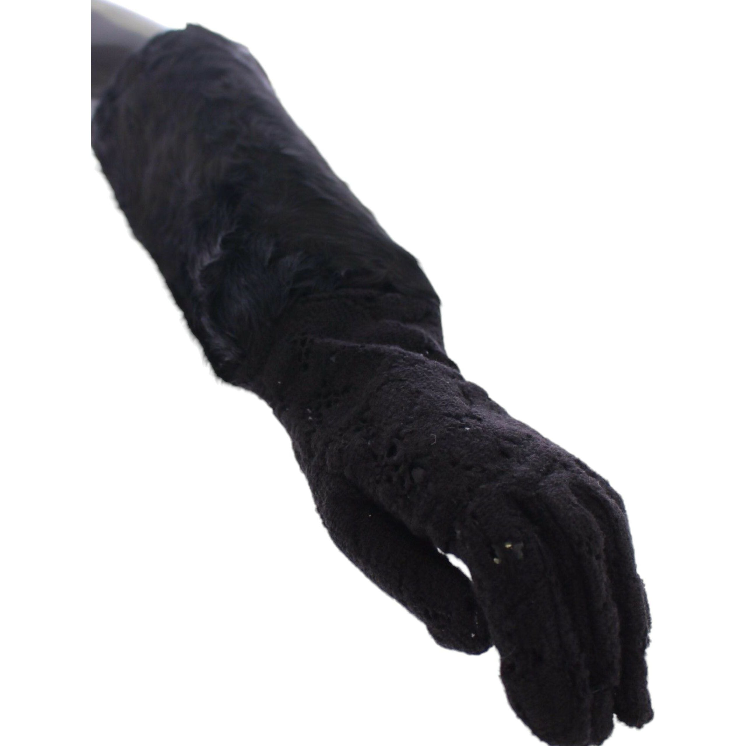 Black Wool Lace & Lamb Fur Elbow Gloves