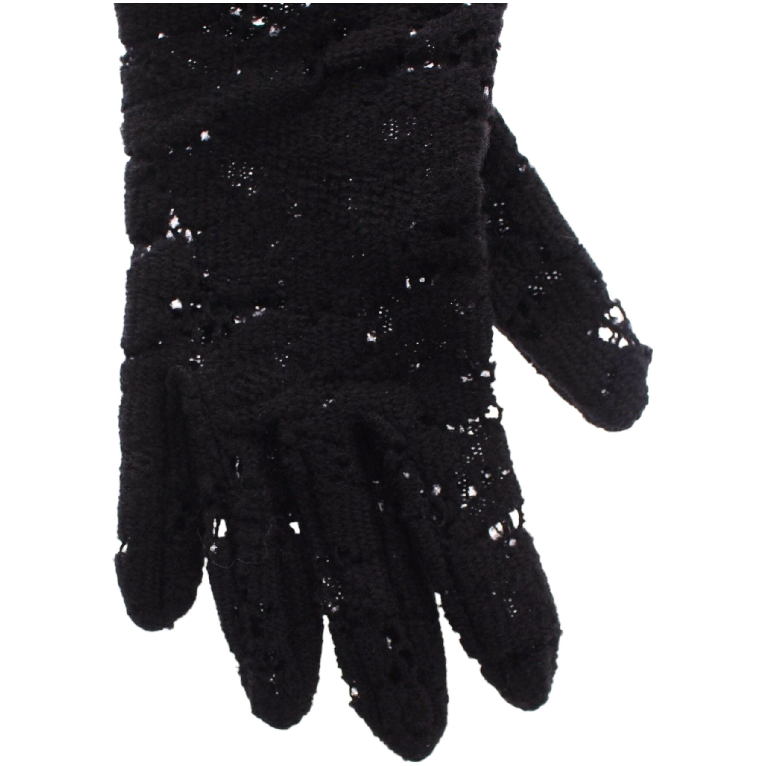 Black Wool Lace & Lamb Fur Elbow Gloves