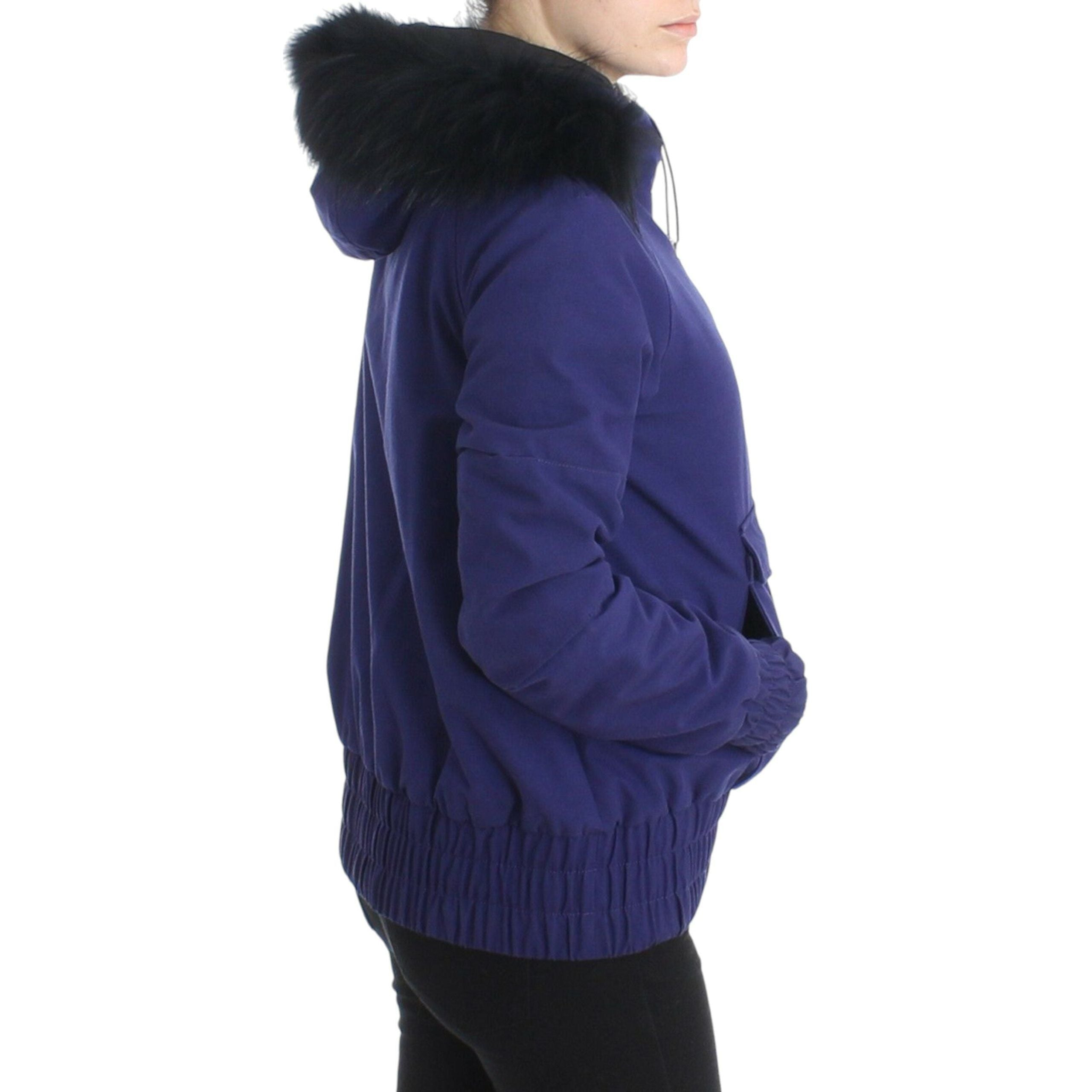 Chic Blue K-Way Jacket with Faux Fur Accent