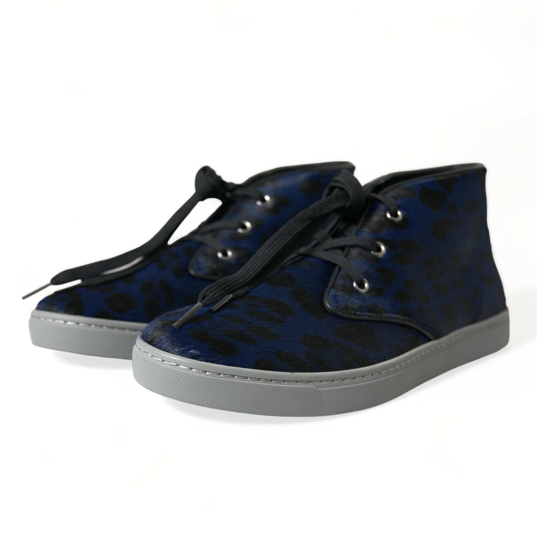 Chic Blue Leopard Print Mid-Top Sneakers