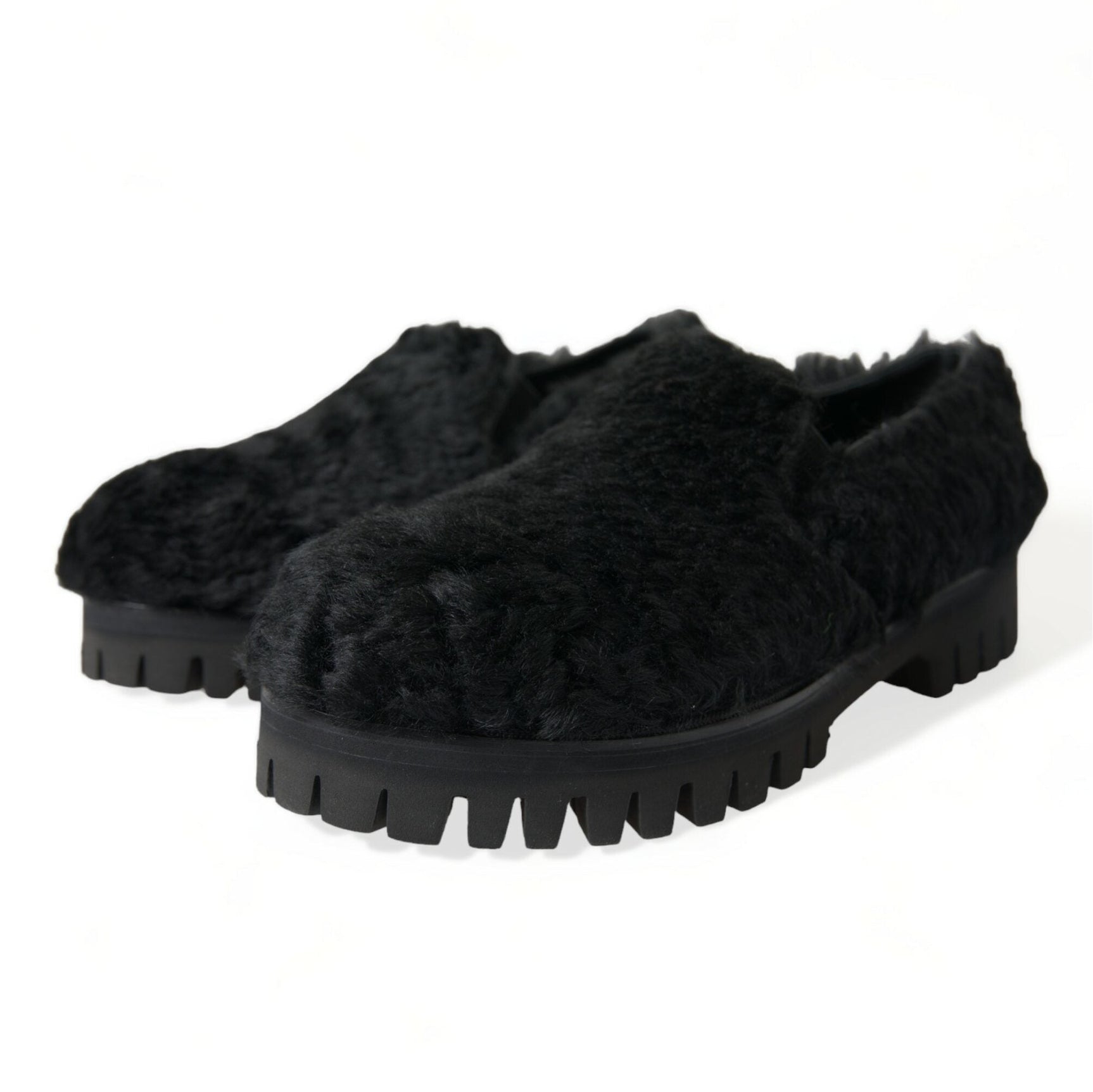 Elegant Black Fur Slip On Loafers for Men