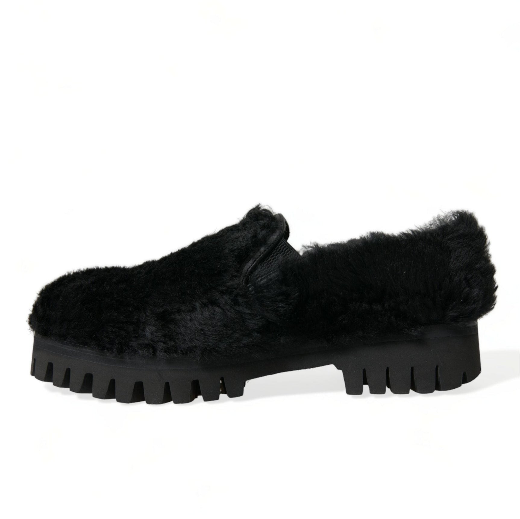 Elegant Black Fur Slip On Loafers for Men