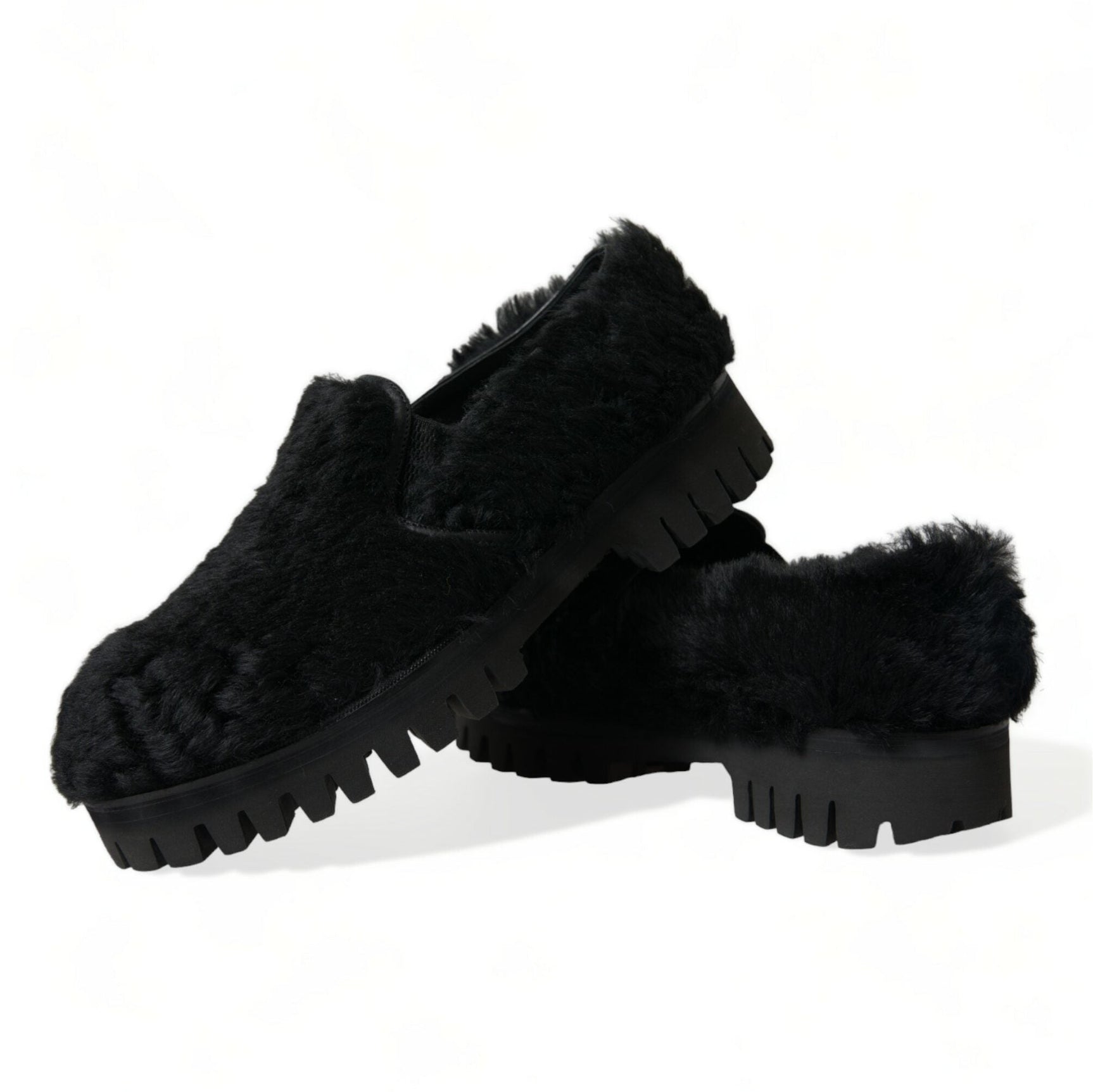 Elegant Black Fur Slip On Loafers for Men