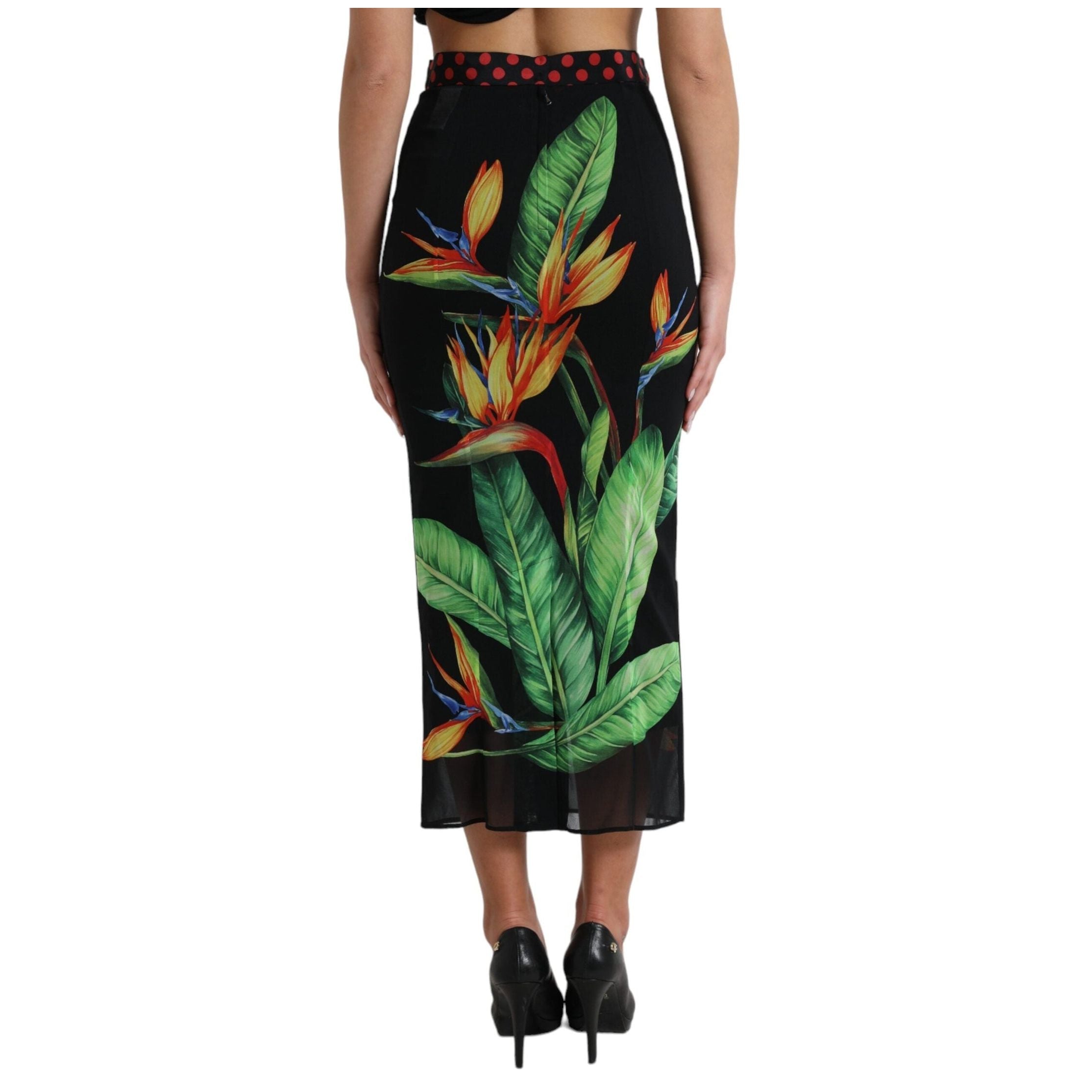 Floral High Waist Silk Midi Skirt