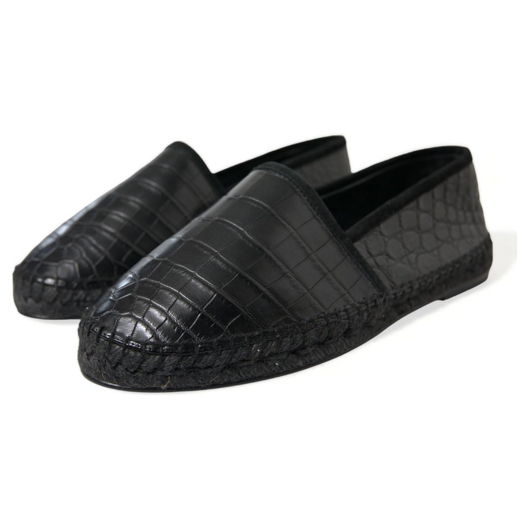 Exotic Black Leather Espadrilles