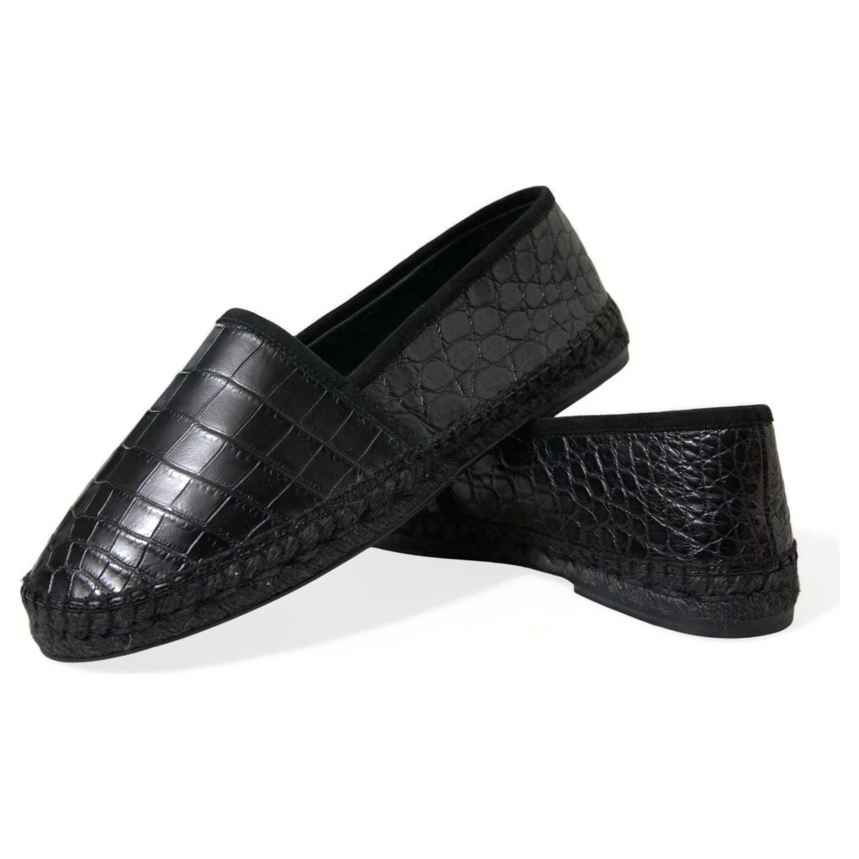 Exotic Black Leather Espadrilles