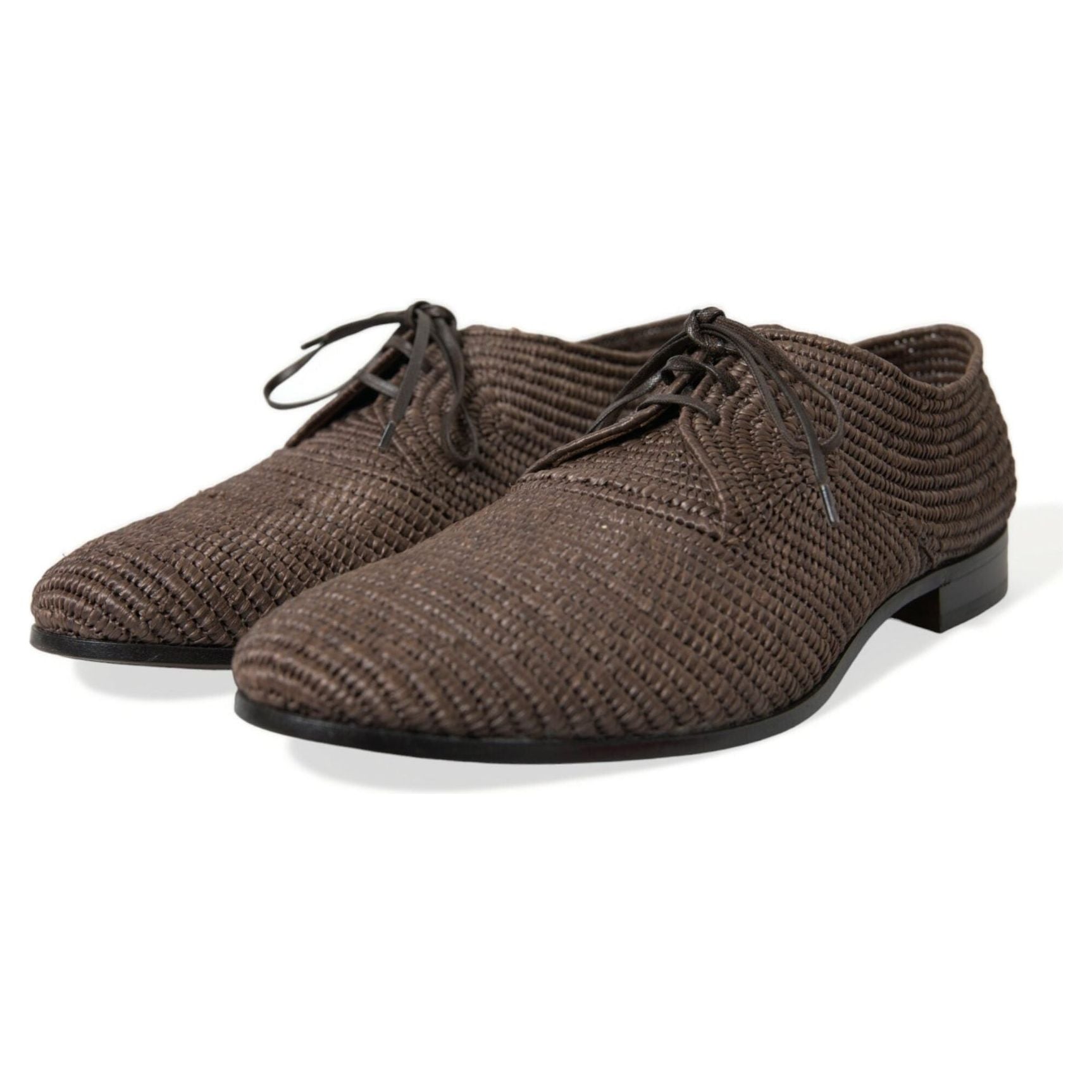 Elegant Raffia Upper Derby Shoes - Lace Up in Brown