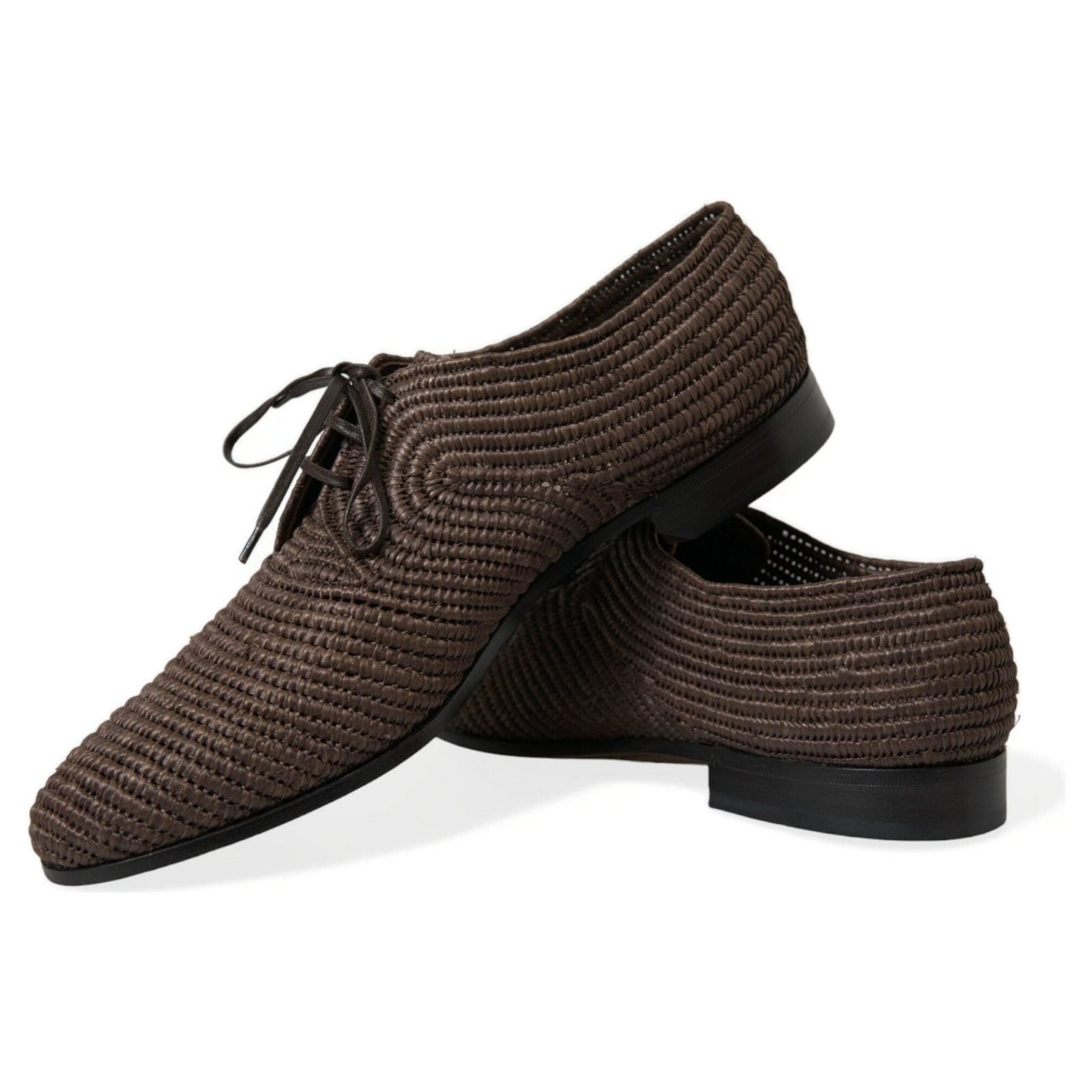 Elegant Raffia Upper Derby Shoes - Lace Up in Brown