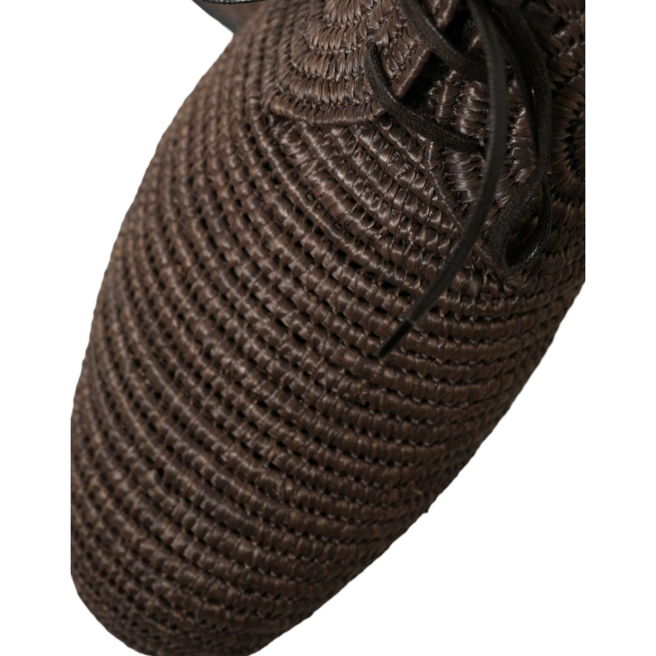 Elegant Raffia Upper Derby Shoes - Lace Up in Brown