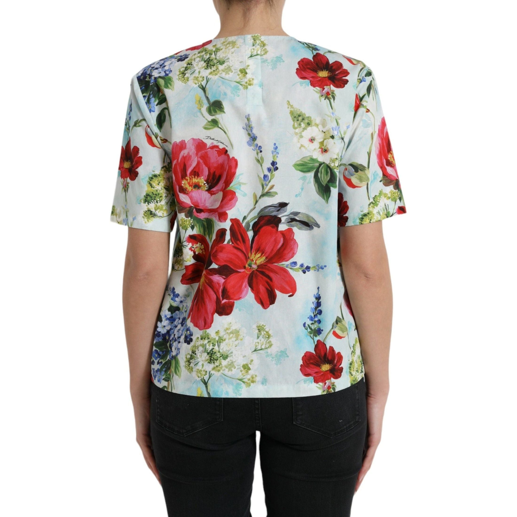 Chic Floral Round Neck Cotton Top