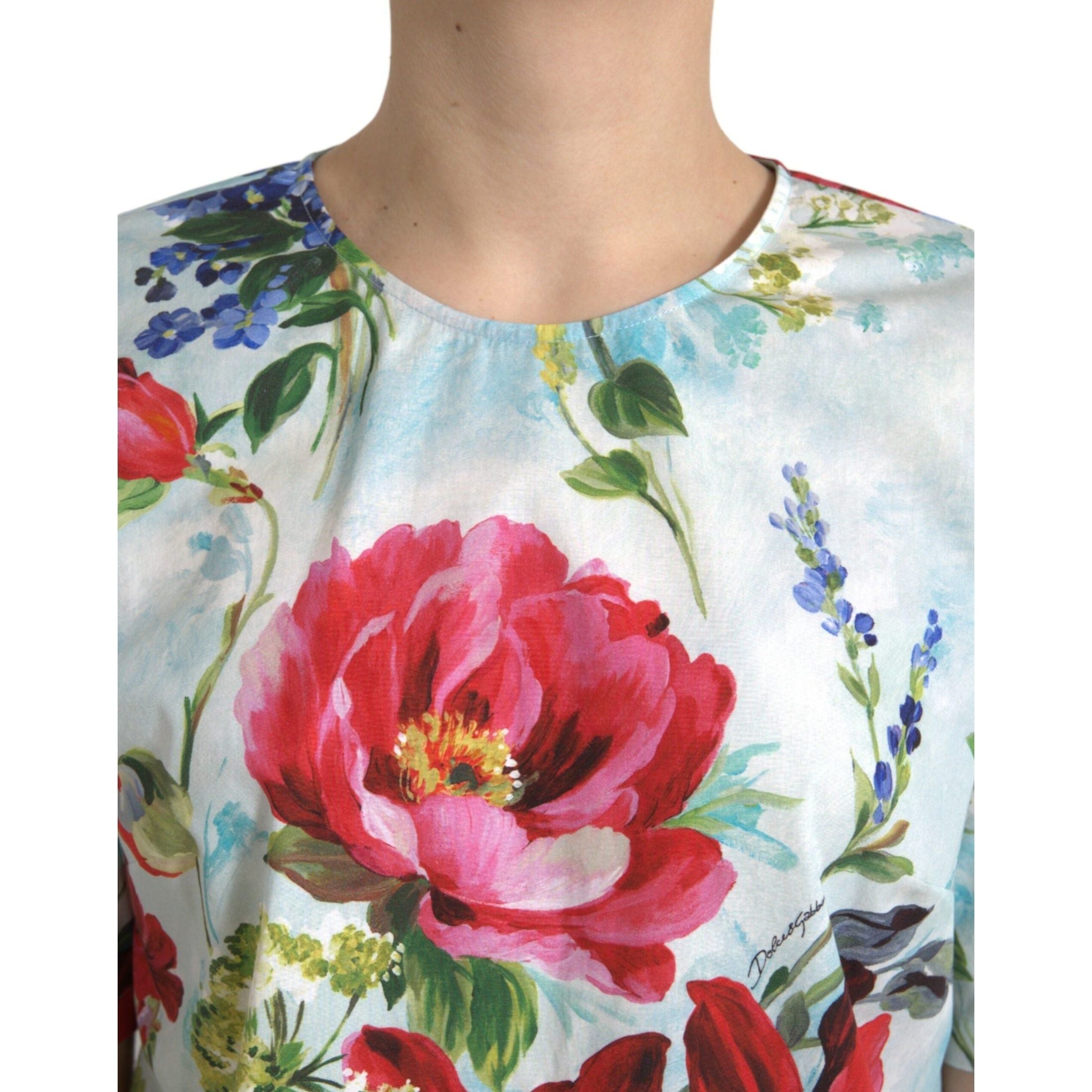 Chic Floral Round Neck Cotton Top