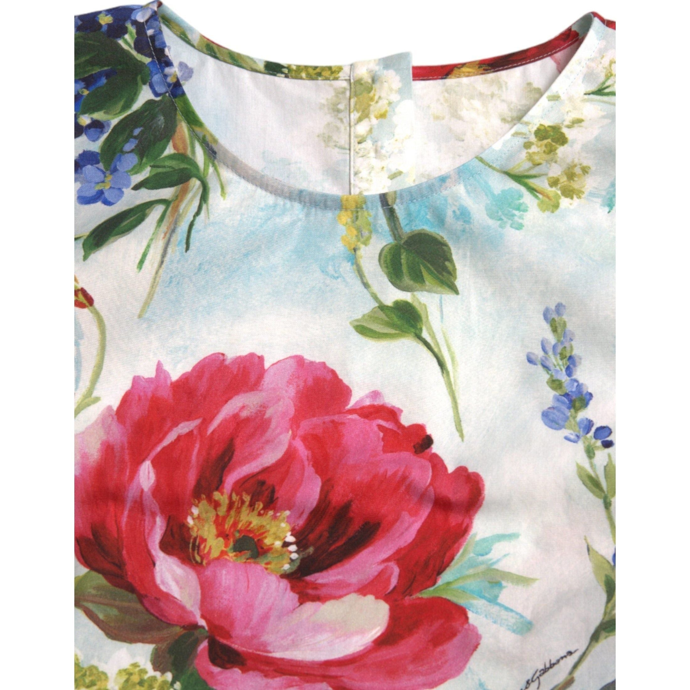 Chic Floral Round Neck Cotton Top