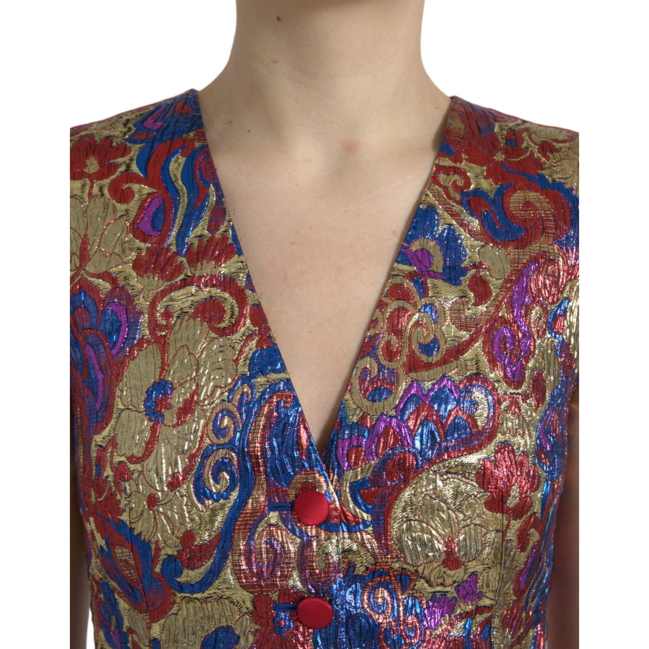 Multicolor Floral Print Jacquard Waistcoat Vest