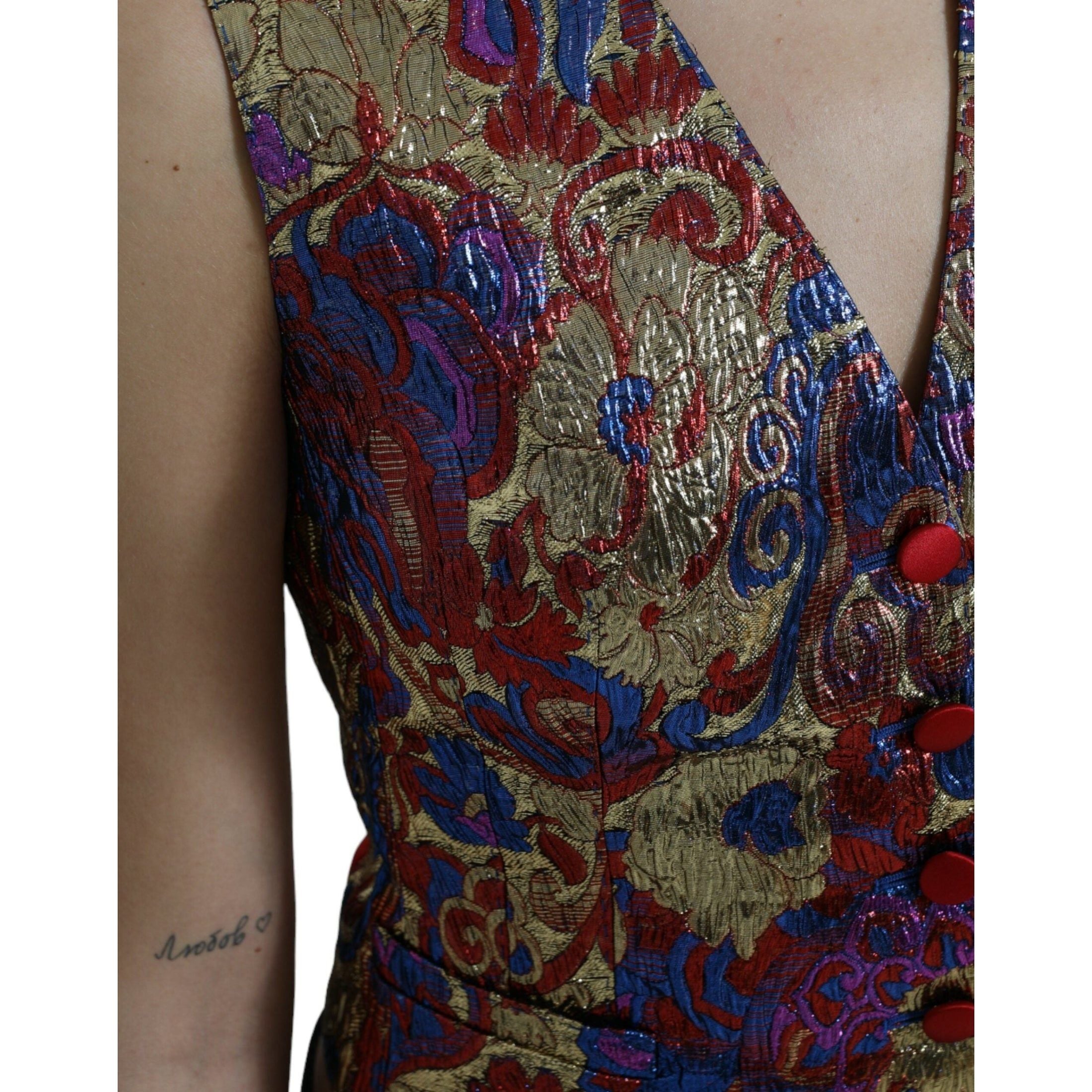 Multicolor Floral Print Jacquard Waistcoat Vest