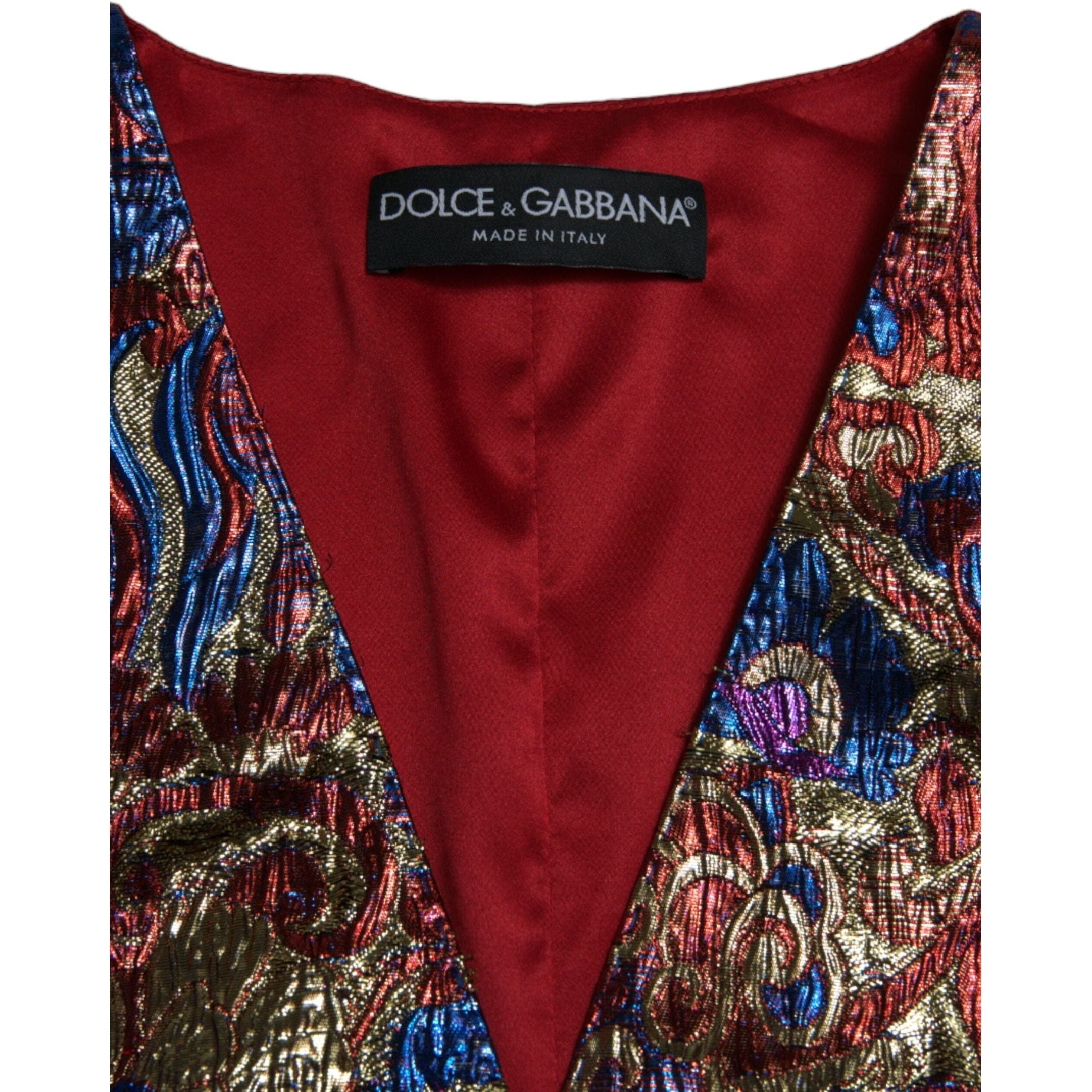 Multicolor Floral Print Jacquard Waistcoat Vest