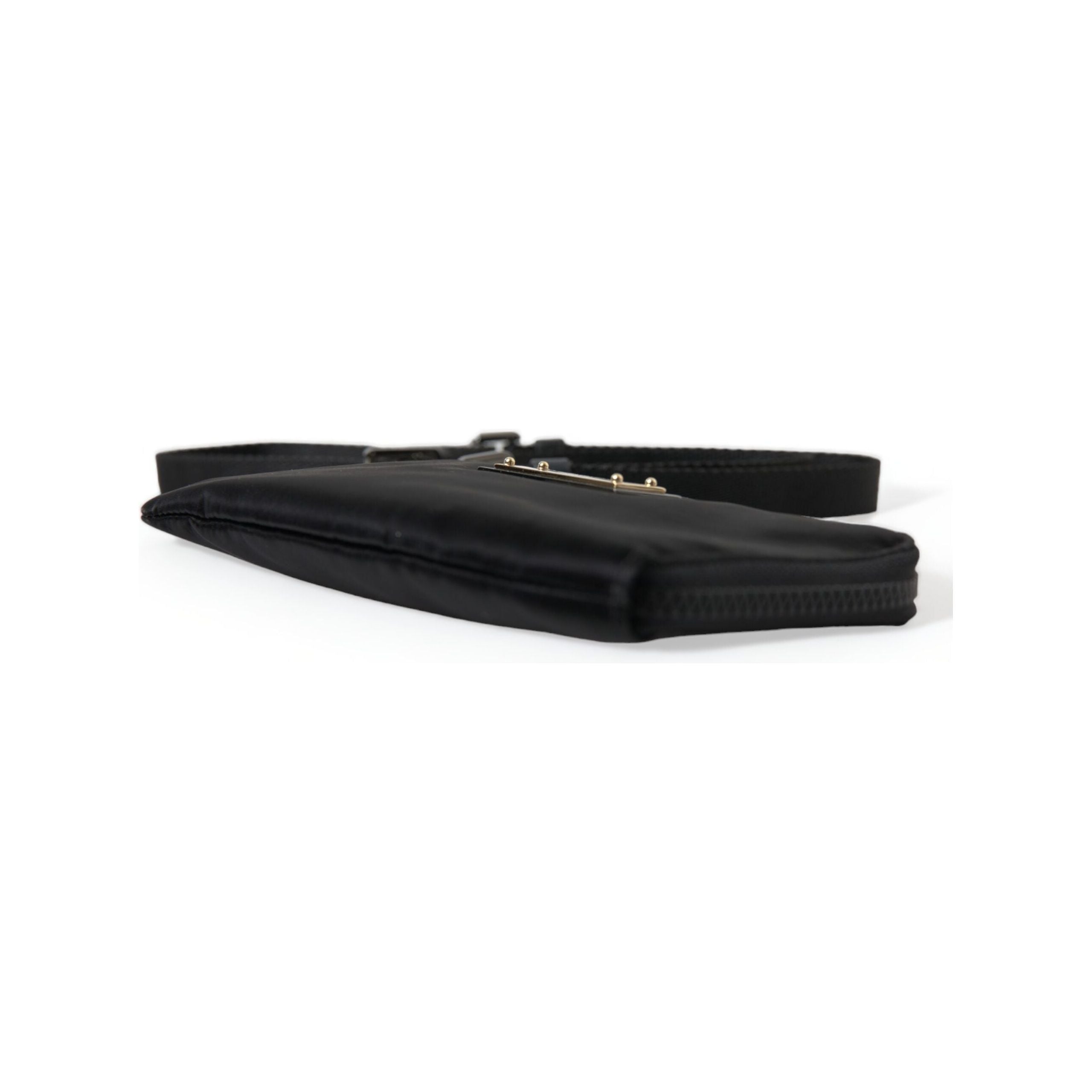 Elegant Black Nylon & Leather Pouch