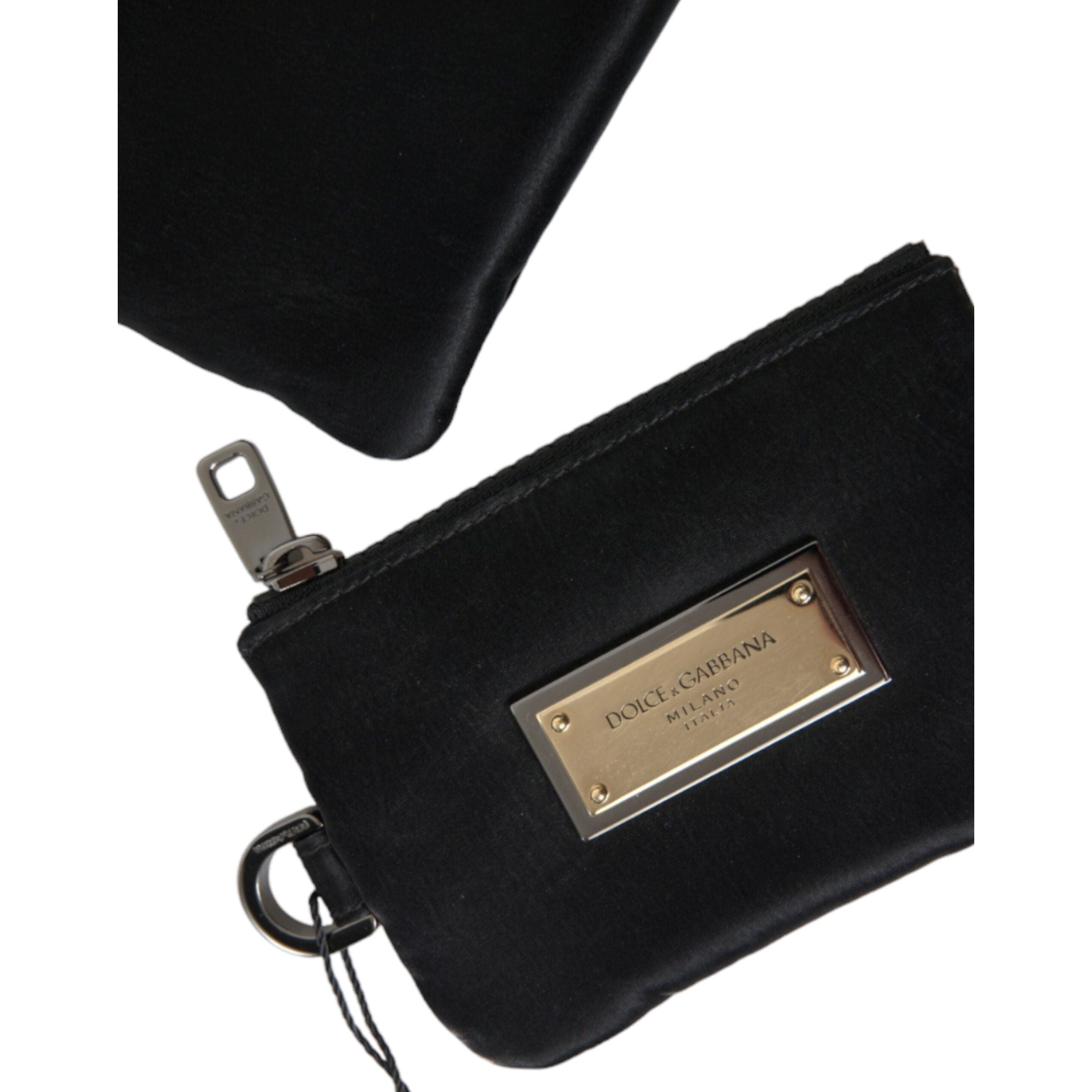 Elegant Black Nylon & Leather Pouch