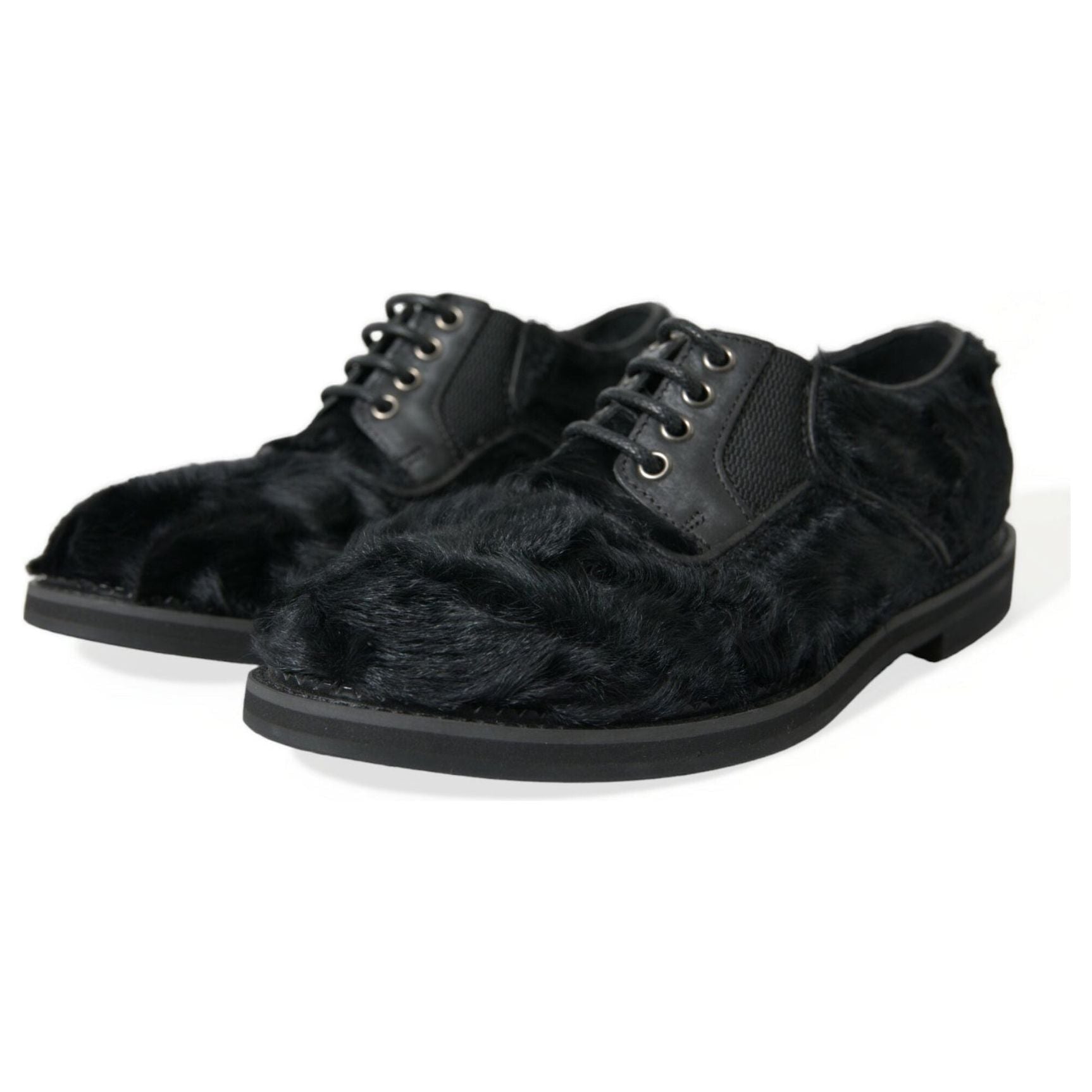 Elegant Black Fur Derby Dress Shoes for Men