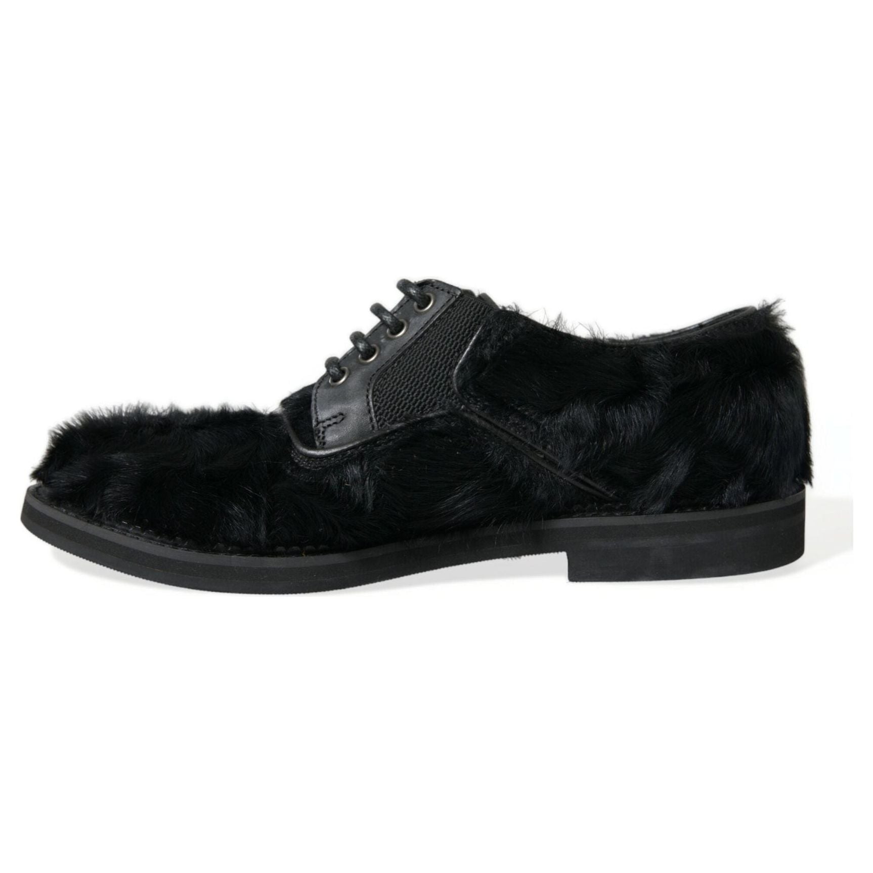 Elegant Black Fur Derby Dress Shoes for Men