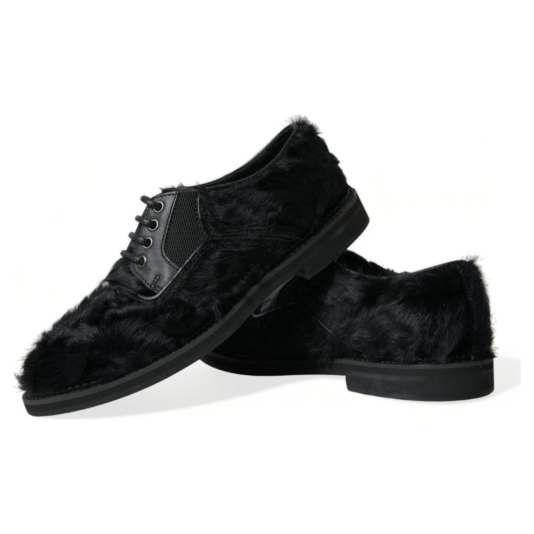 Elegant Black Fur Derby Dress Shoes for Men