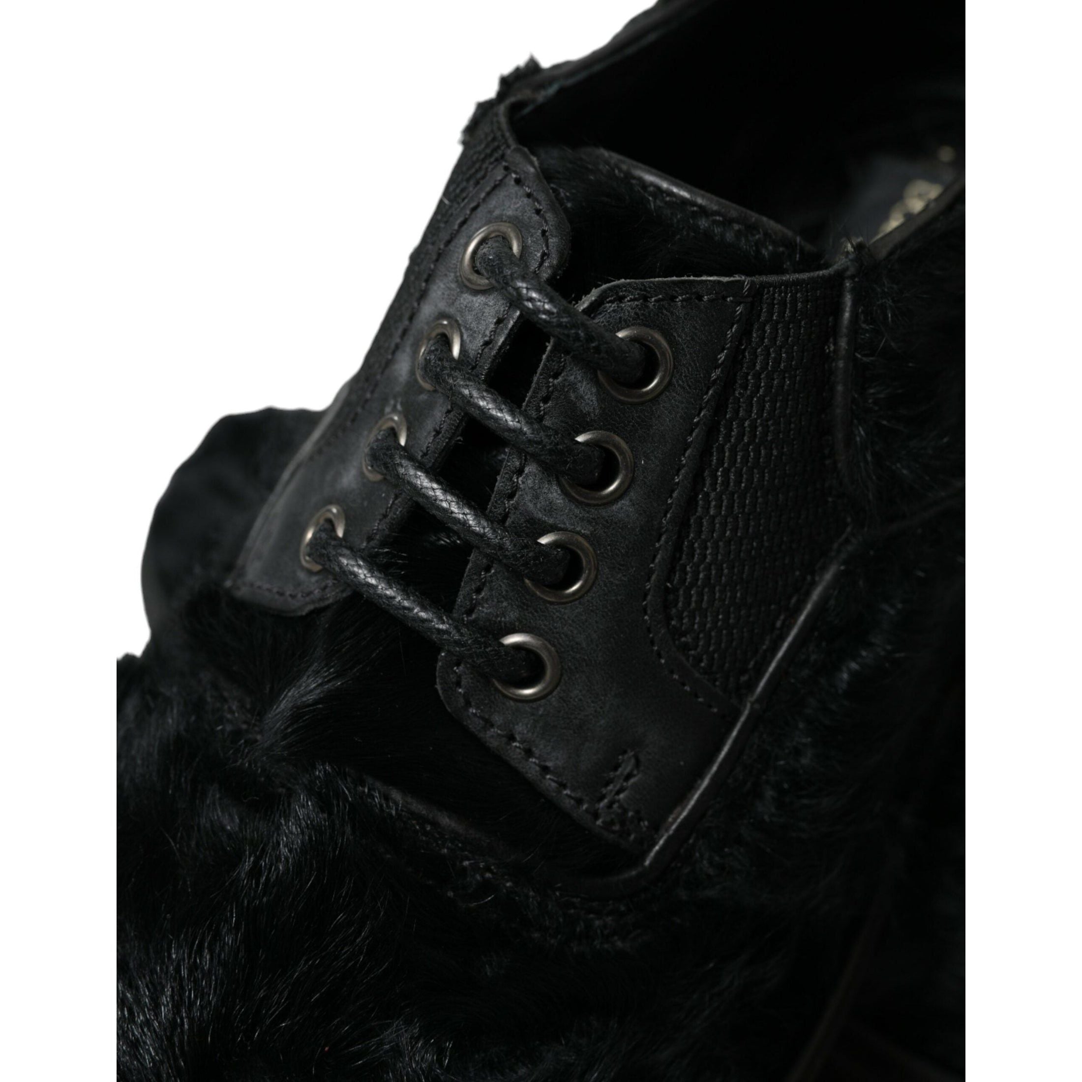 Elegant Black Fur Derby Dress Shoes for Men