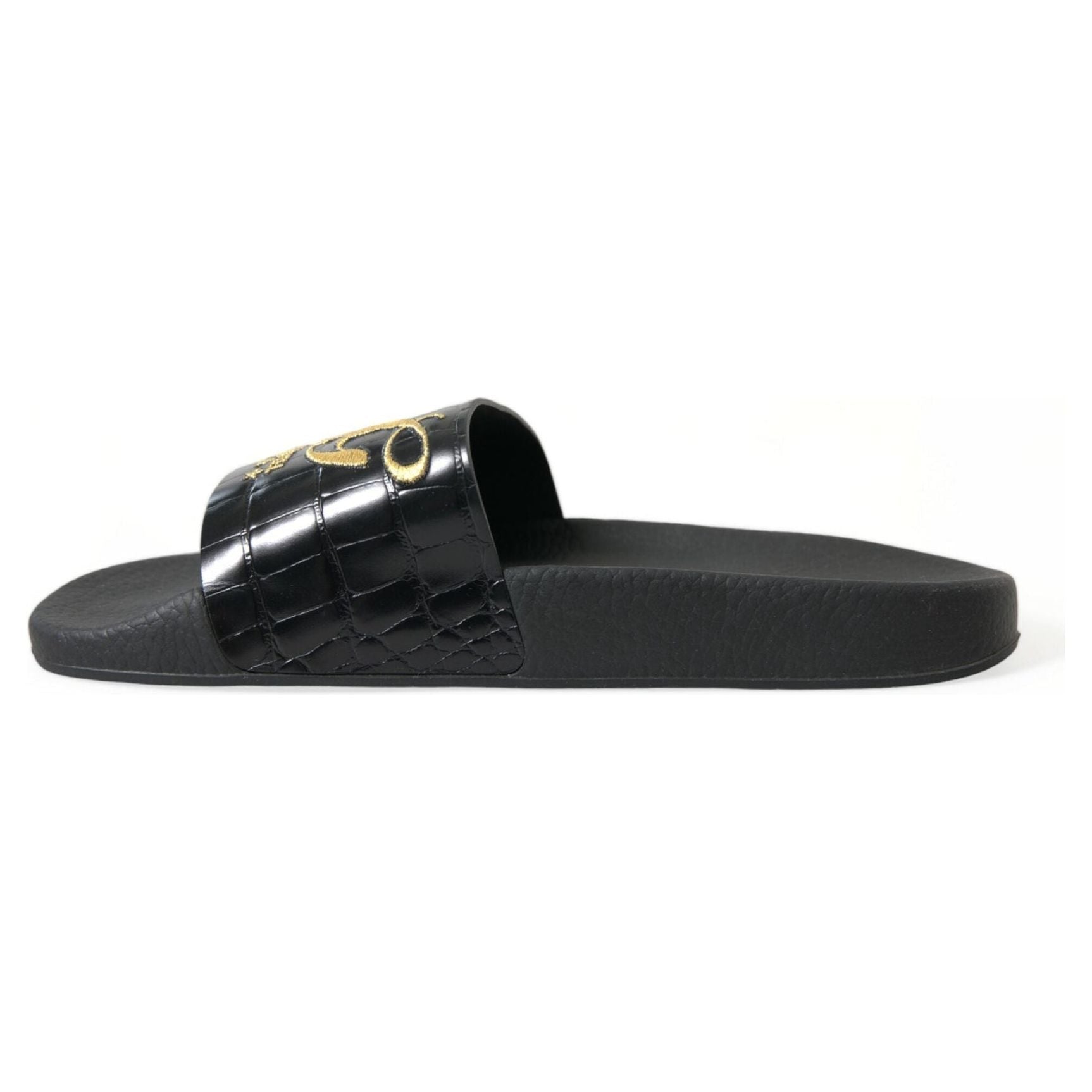 Elegant Black and Gold Leather Slides