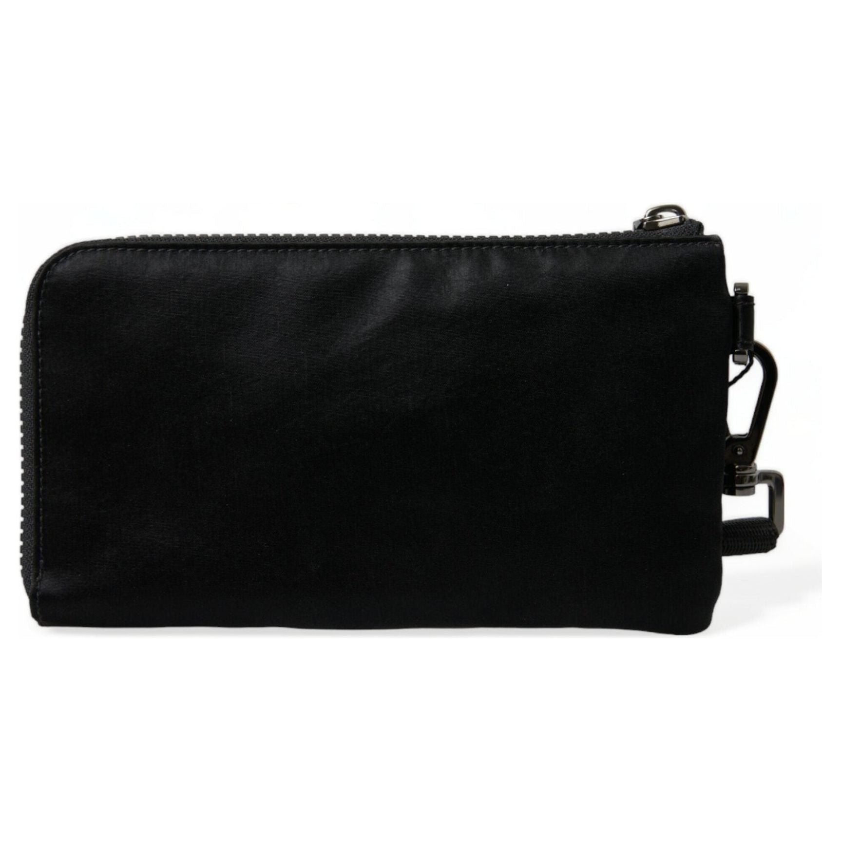 Elegant Black Nylon Leather Pouch with Silver Details