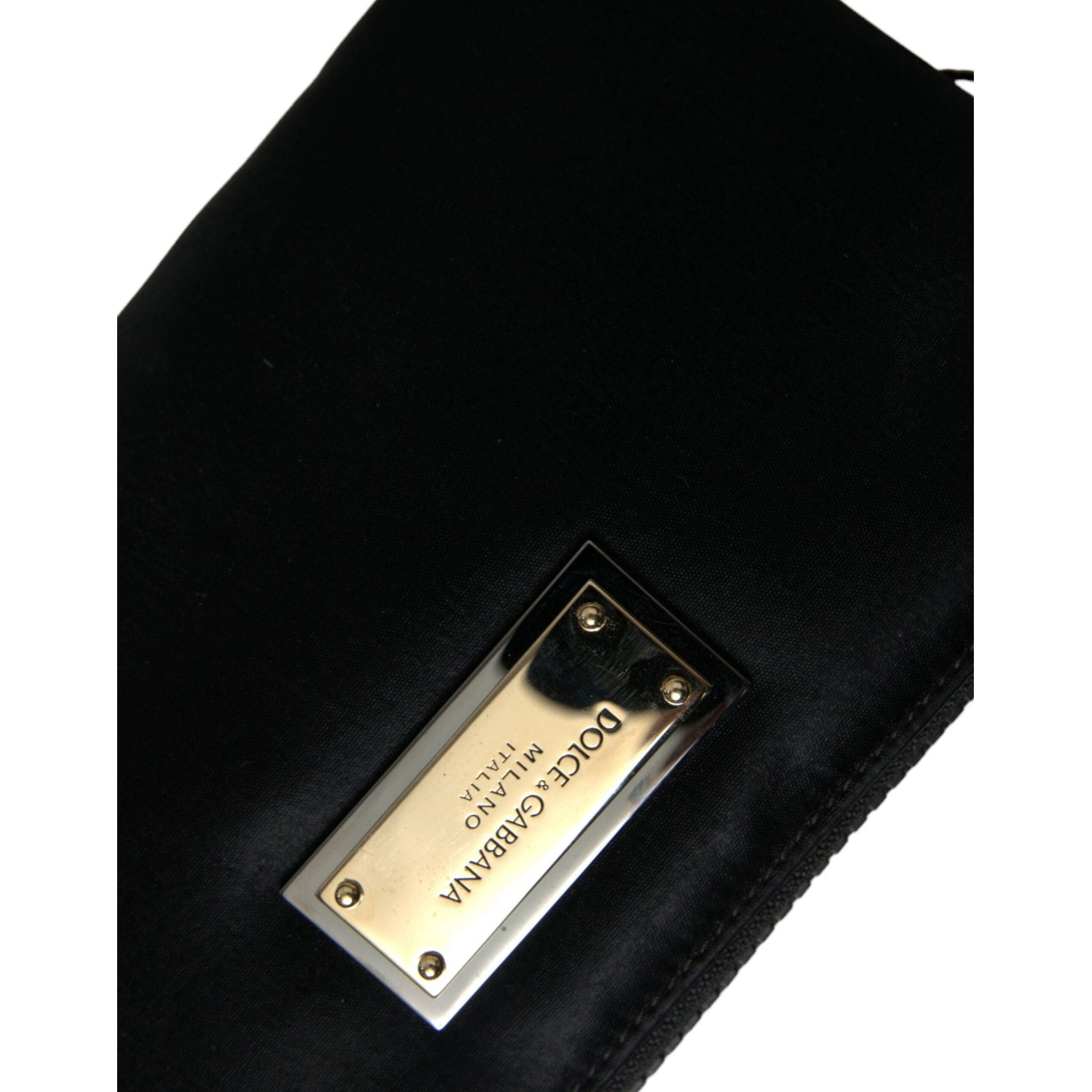 Elegant Black Nylon Leather Pouch with Silver Details