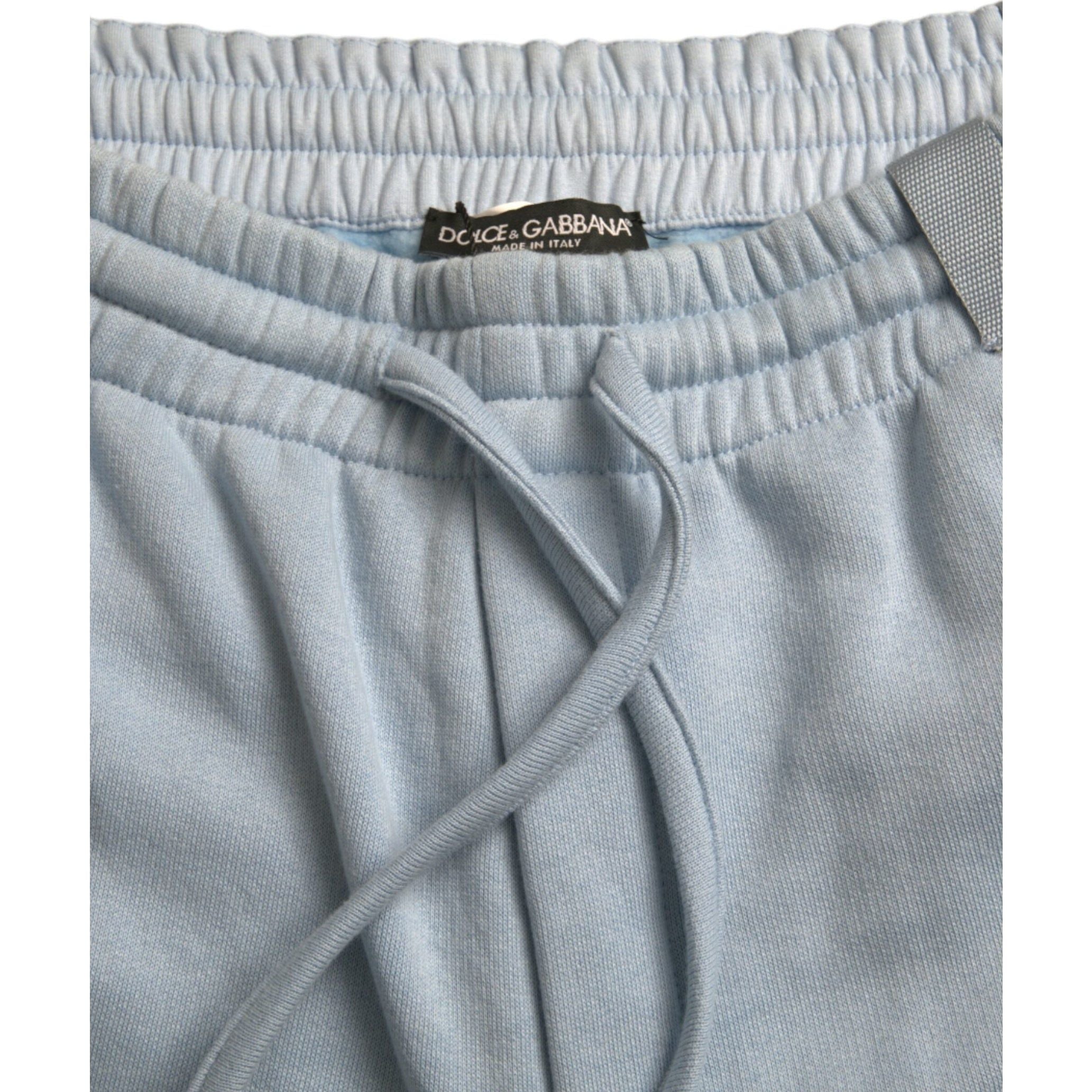 Elegant Light Blue Cotton Blend Joggers