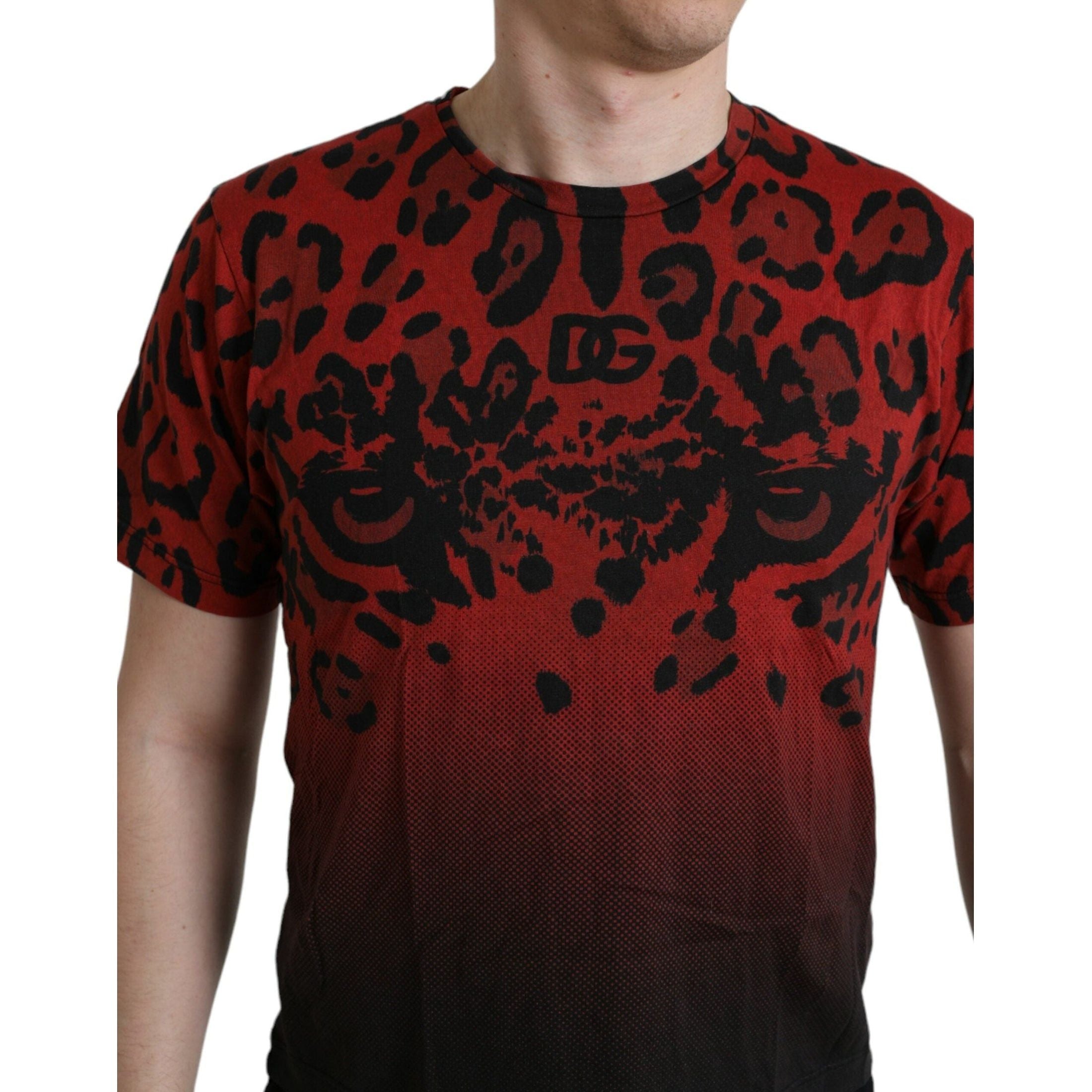 Red Leopard Print Crew Neck Tee