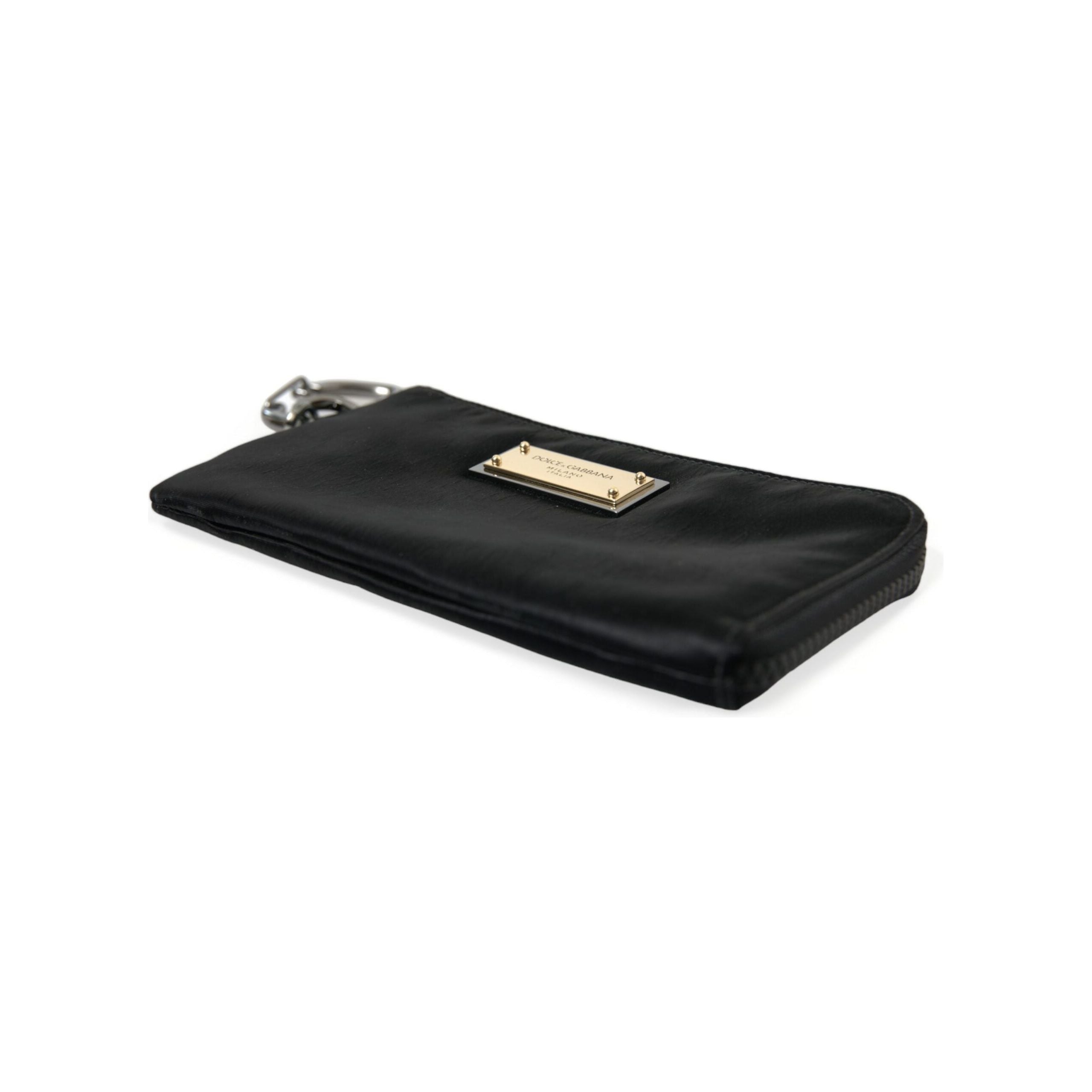 Sleek Designer Nylon-Leather Pouch in Black