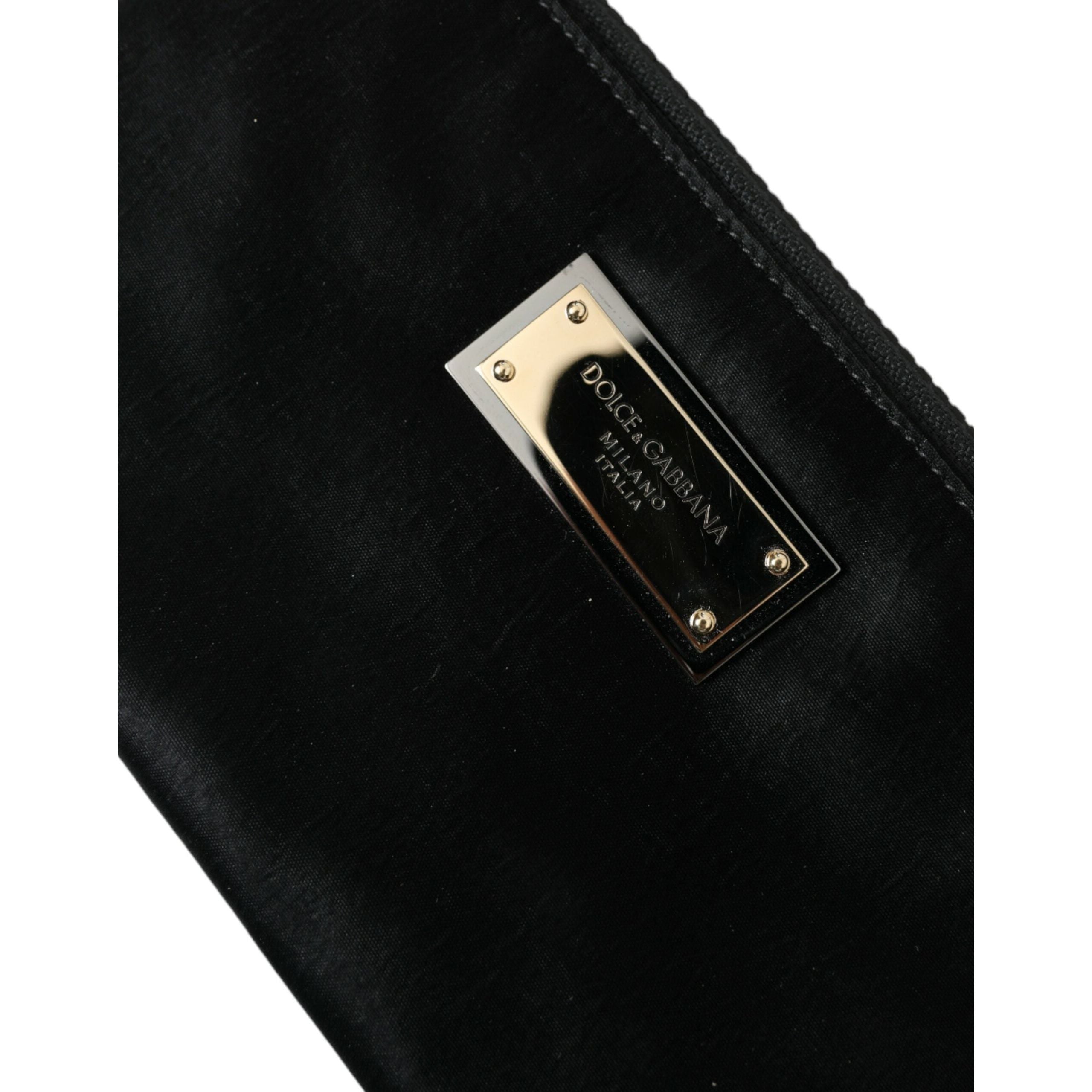 Sleek Designer Nylon-Leather Pouch in Black